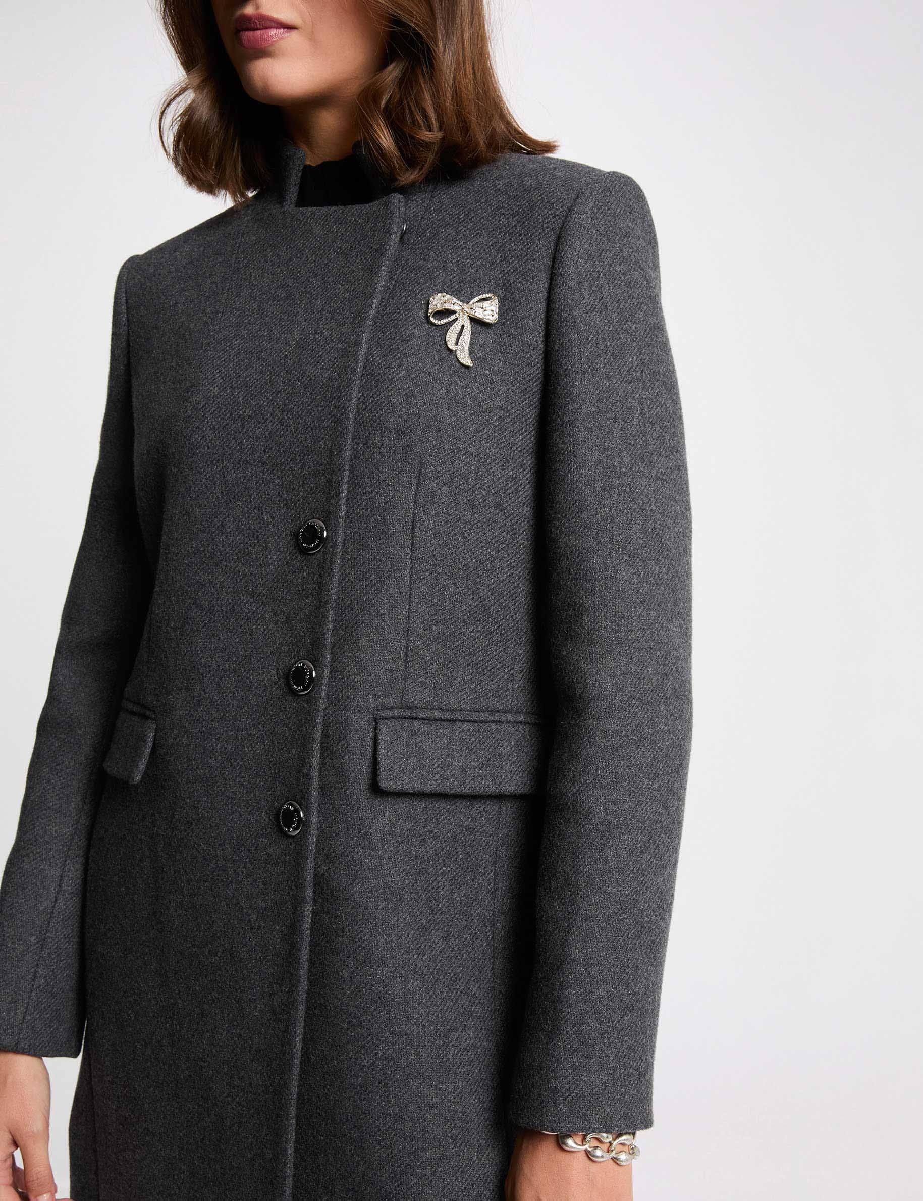Manteau cintr&eacute; bouclette gris fonc&eacute; femme