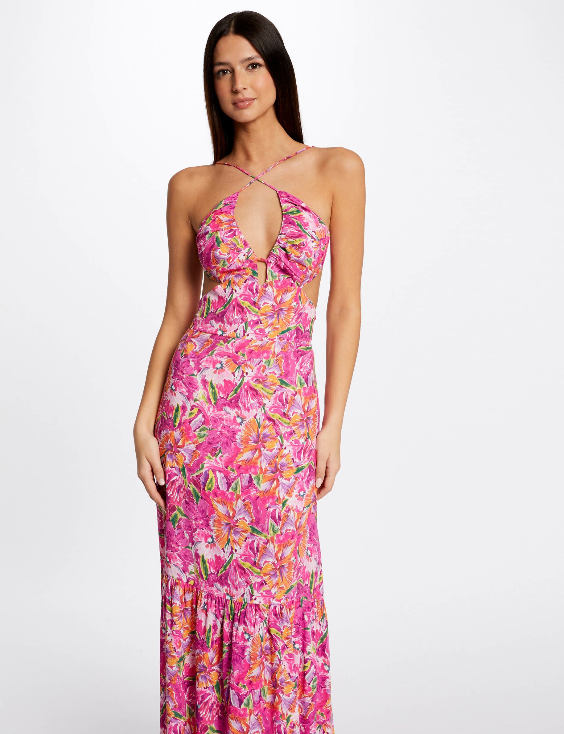 Robe longue droite imprimé floral multico femme