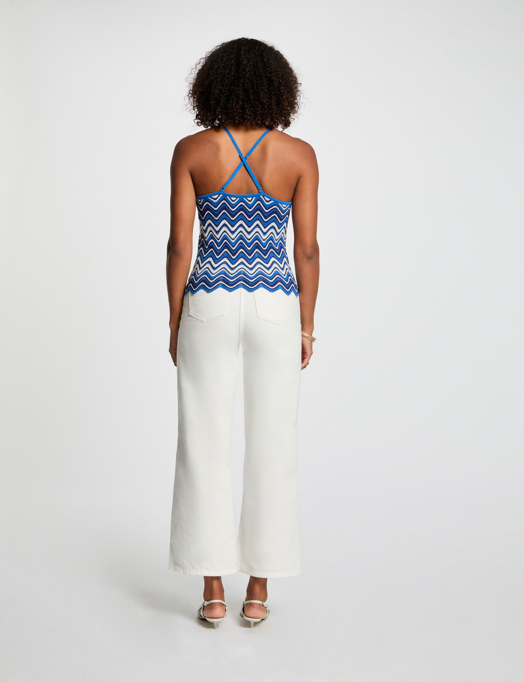 Top en maille imprim&eacute; bleu electrique femme