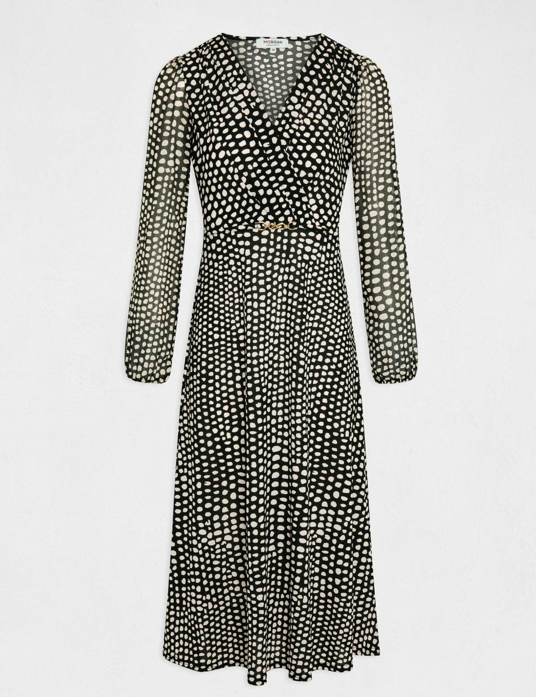 robe longue droite imprime a pois noir femme Robe longue droite imprimé à pois noir femme