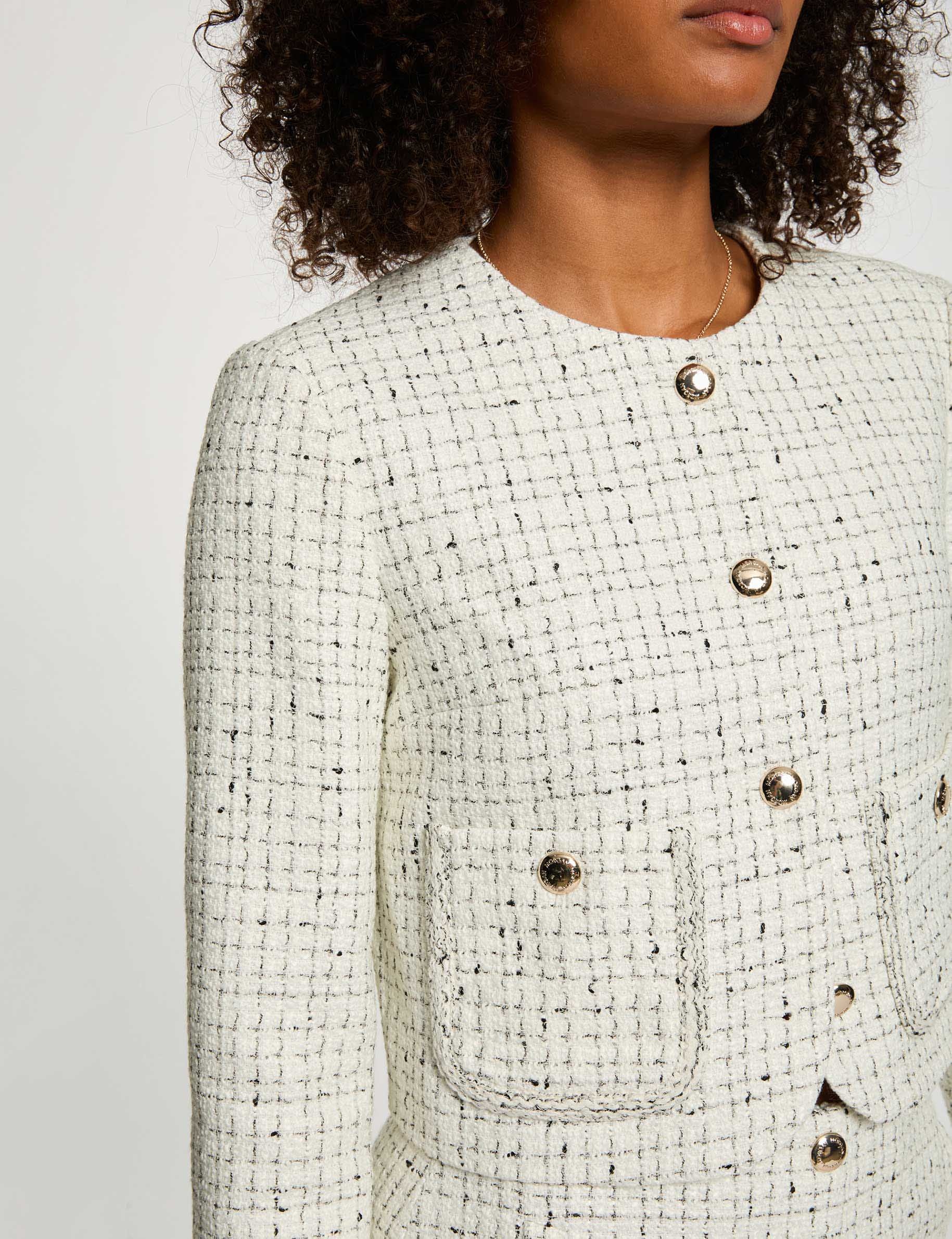Veste ajust&eacute;e col rond ivoire femme