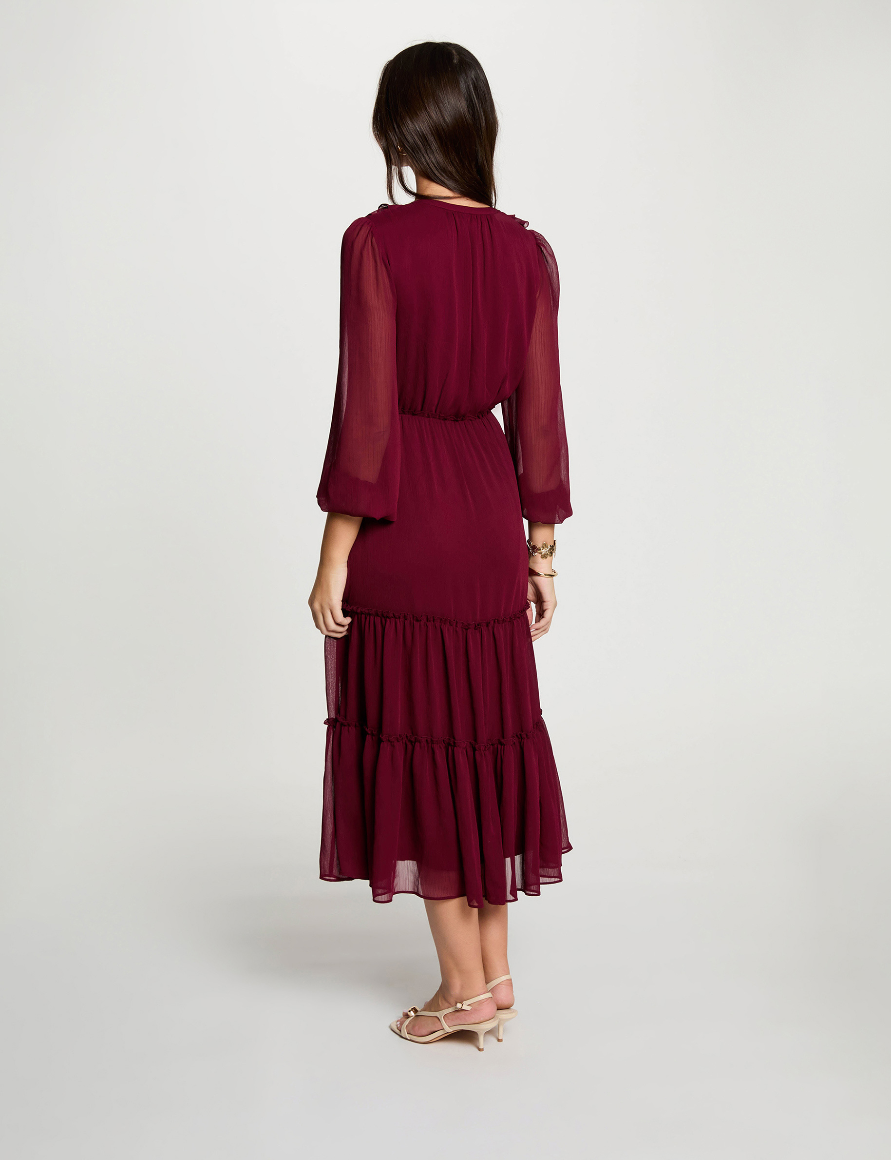 Robe longue fluide bordeaux femme