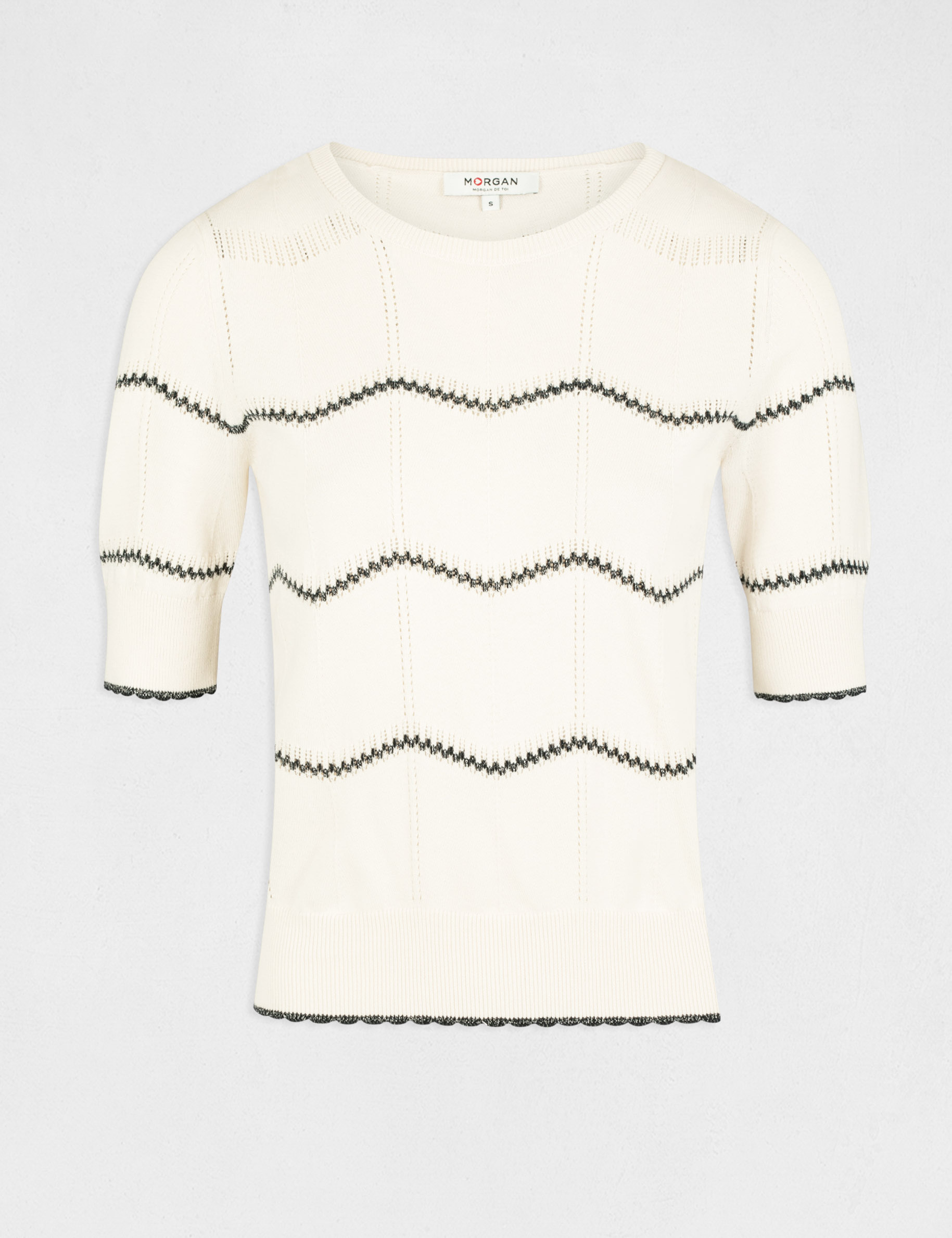 pull manches courtes a rayures ivoire femme Pull manches courtes à rayures ivoire femme