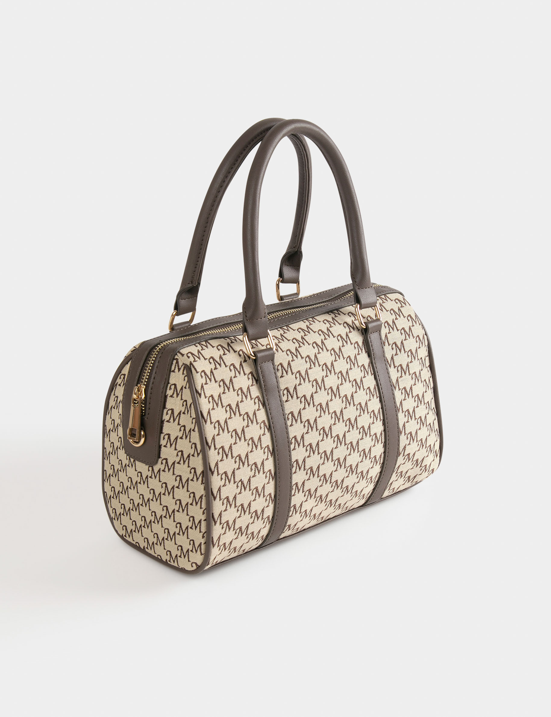 Sac bowling imprimé monogramme beige femme Sac bowling imprimé monogramme beige femme