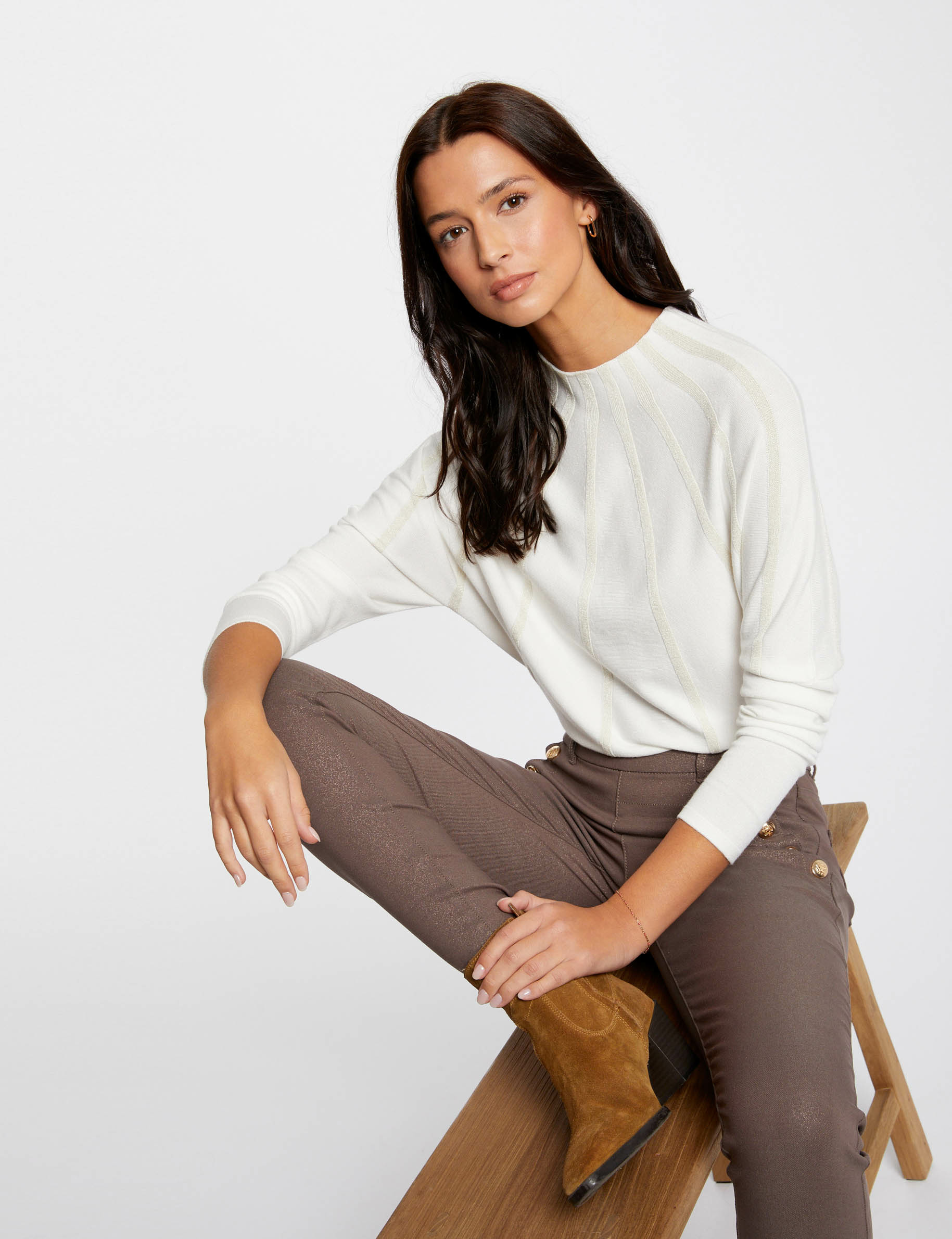 Pull manches longues à col montant ivoire femme
