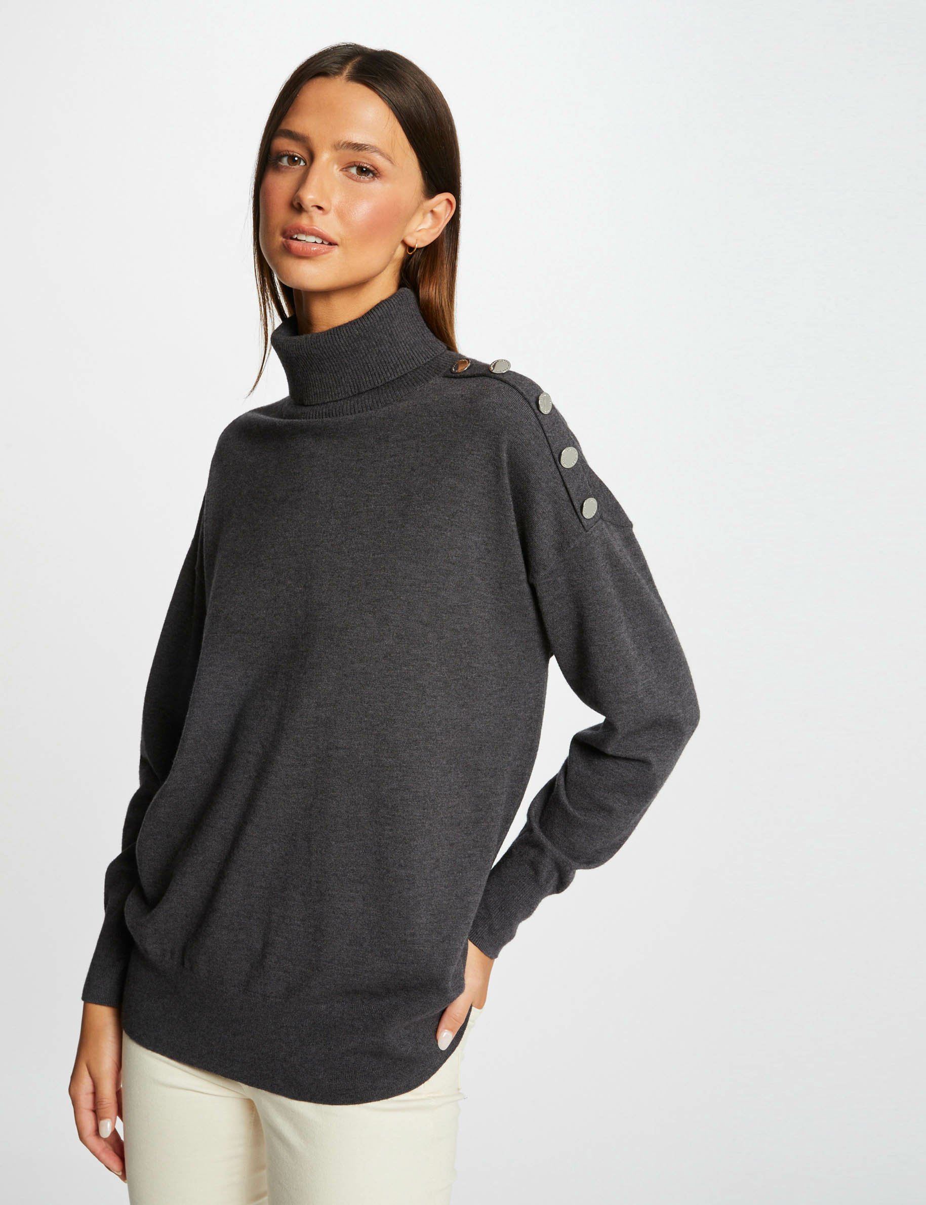 pull manches longues avec col roule gris anthracite femme Pull manches longues avec col roulé gris anthracite femme