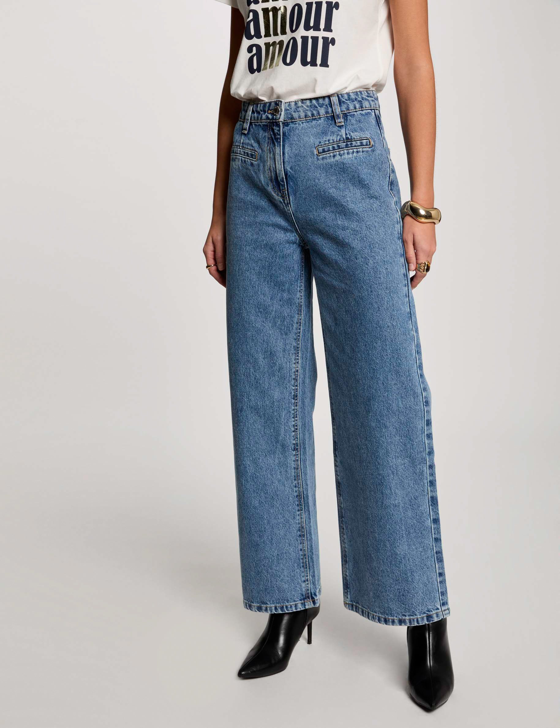 Jeans jambe large denim double stone femme