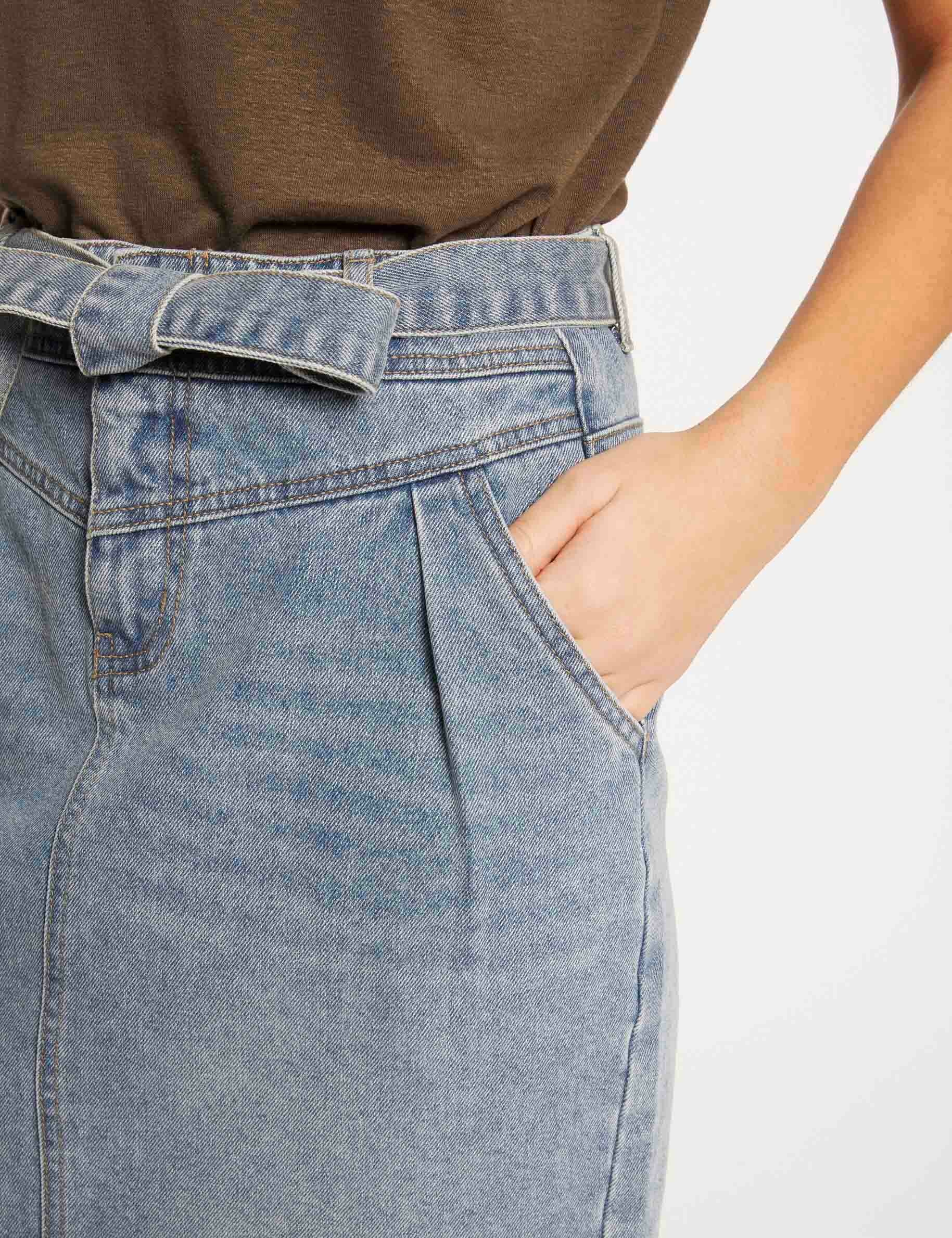 Jupe droite ceinturée en jean jean stone femme Jupe droite ceinturée en jean jean stone femme