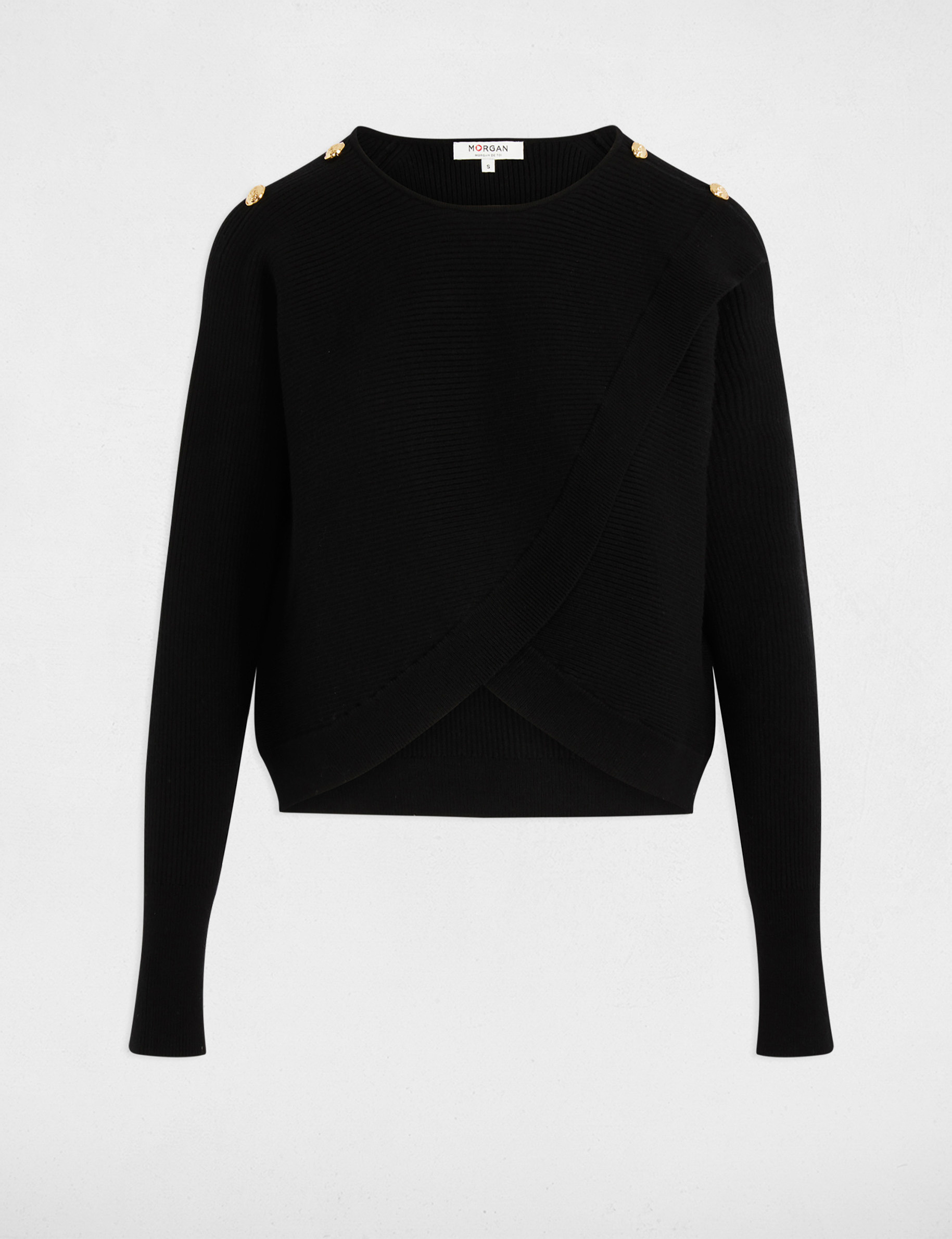 Pull col rond et boutons noir femme
