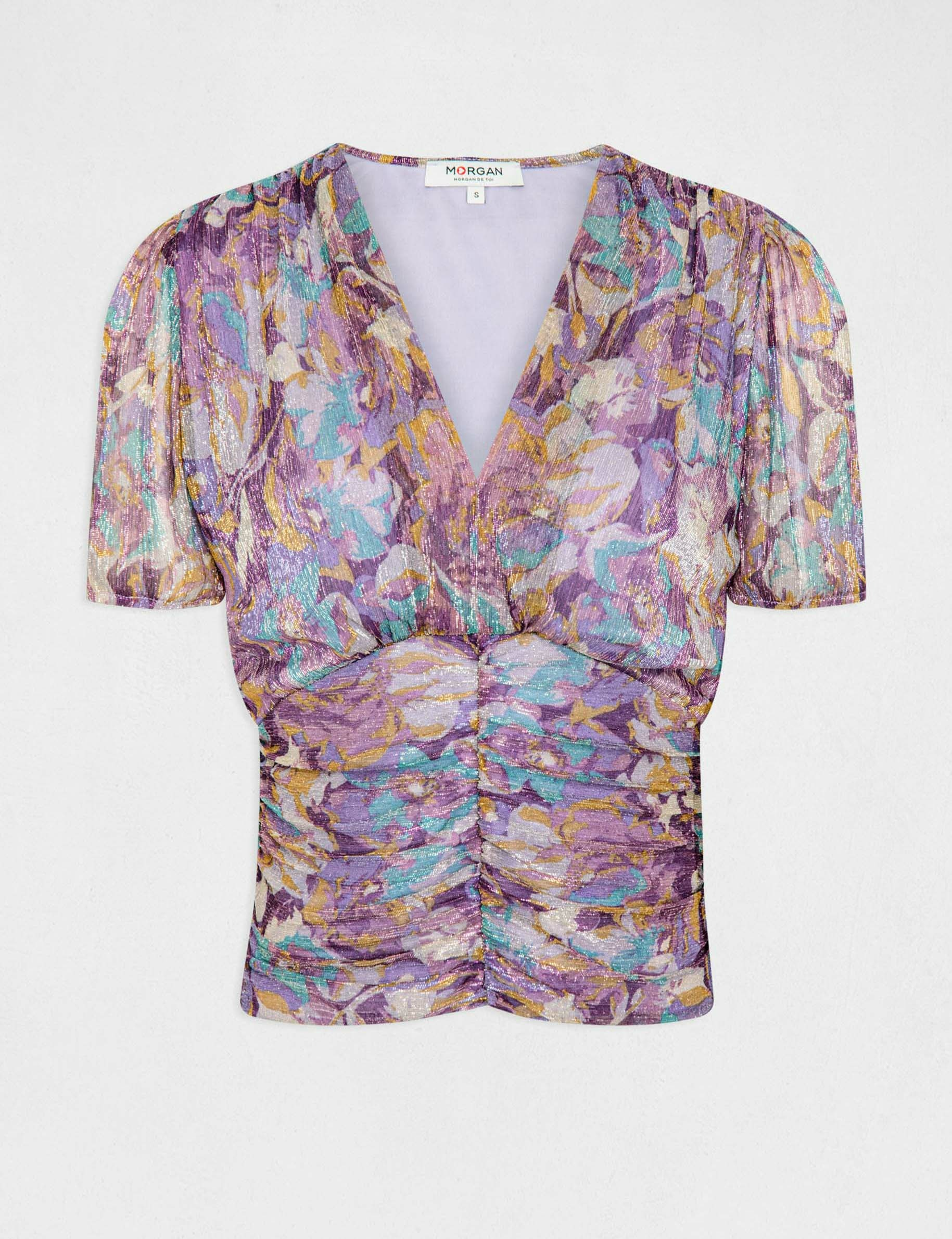 T-shirt manches courtes imprimé floral violet femme T-shirt manches courtes imprimé floral violet femme