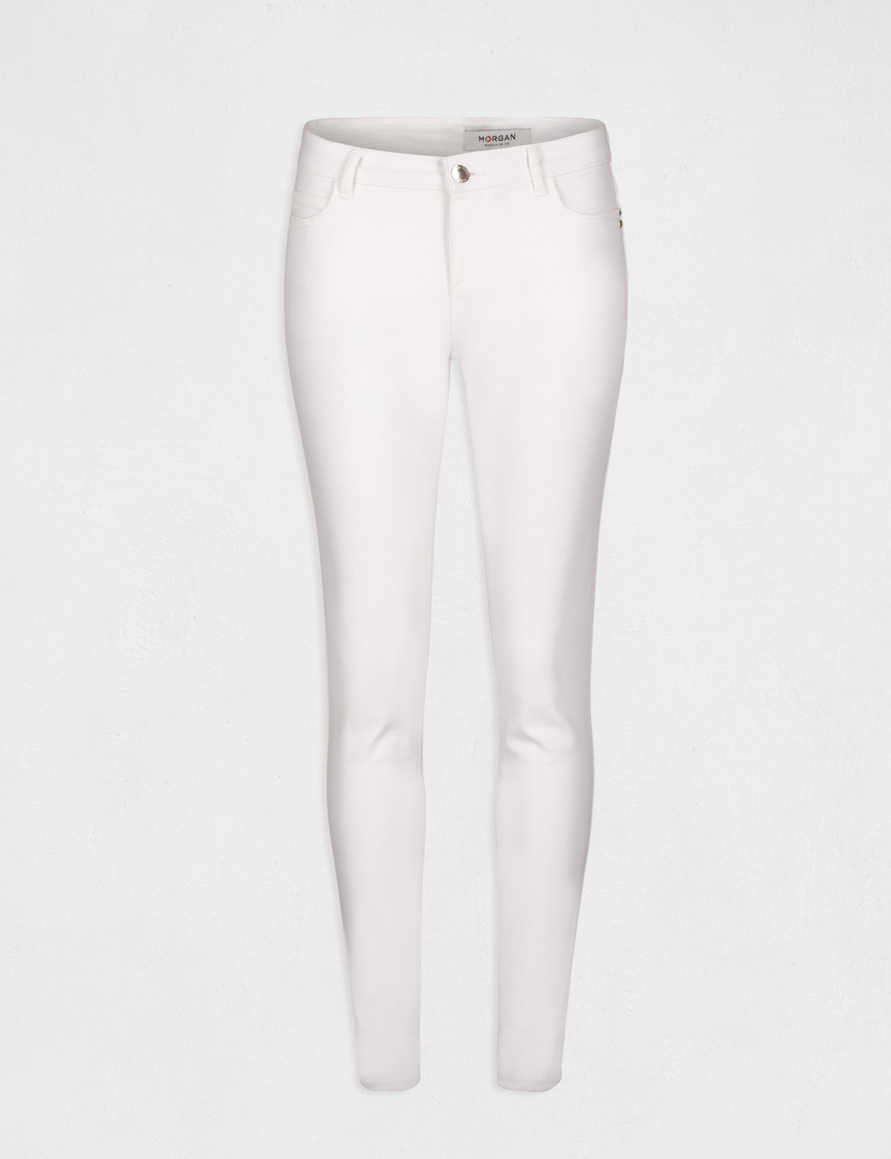 Jeans skinny taille basse ecru femme