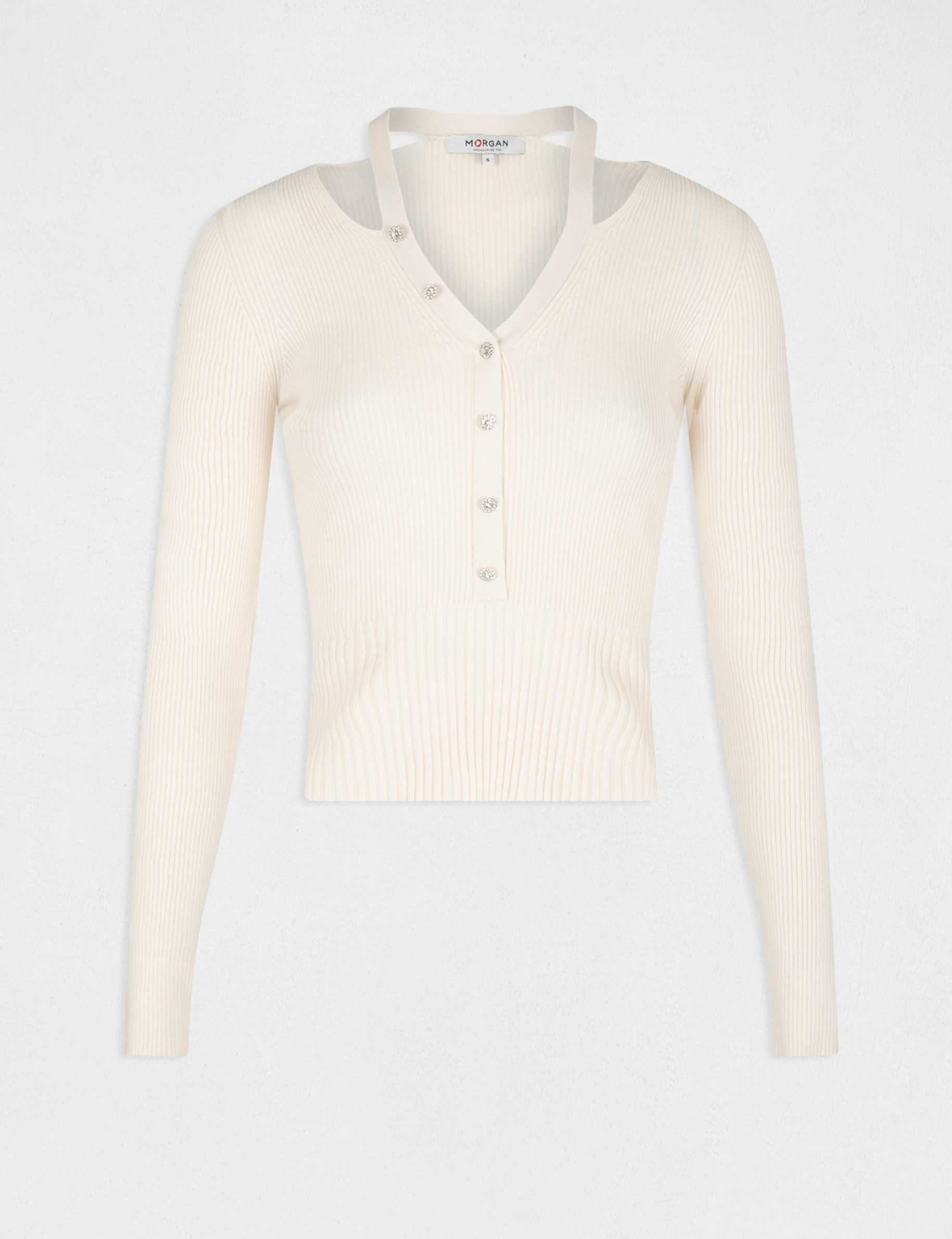 Pull manches longues avec boutons ivoire femme Pull manches longues avec boutons ivoire femme