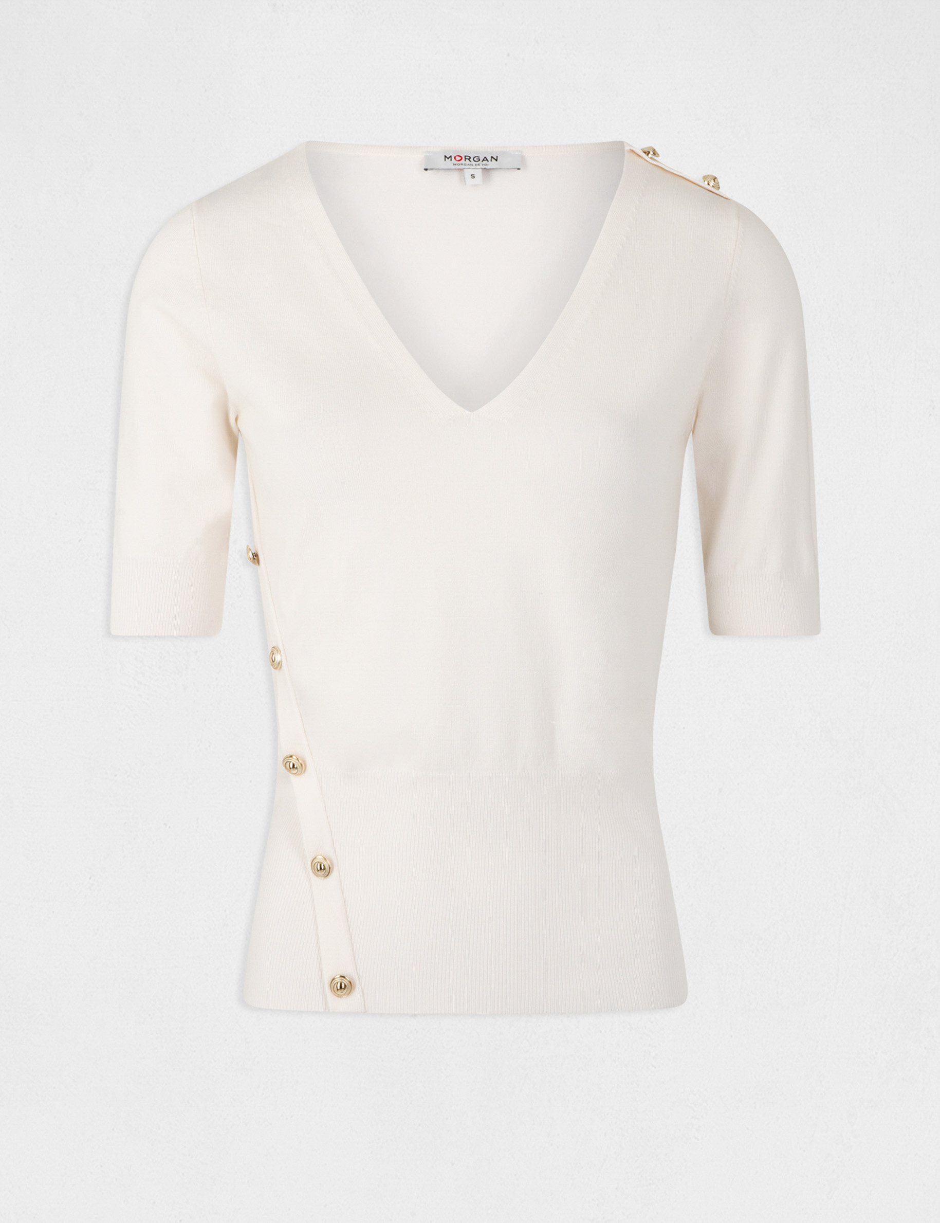 pull manches 34 avec boutons ivoire femme Pull manches 3/4 avec boutons ivoire femme