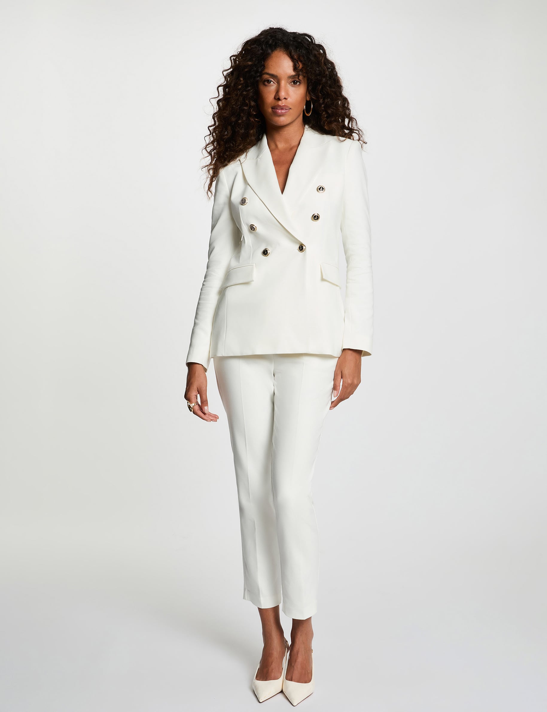 Pantalon slim uni blanc femme