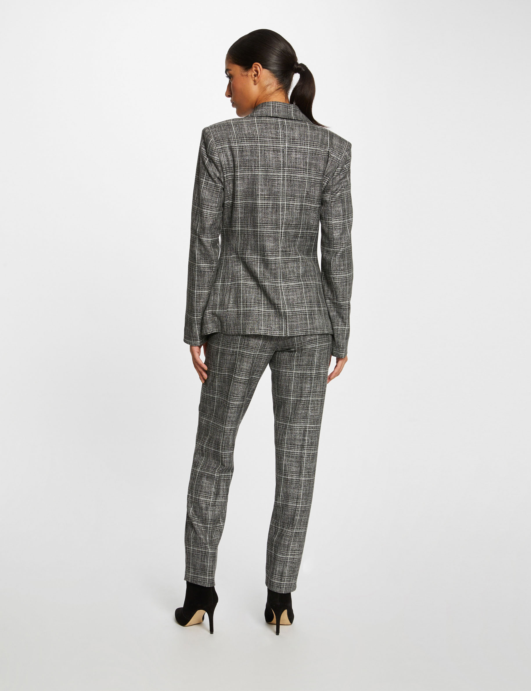 Pantalon city paperbag à carreaux gris moyen femme Pantalon city paperbag à carreaux gris moyen femme