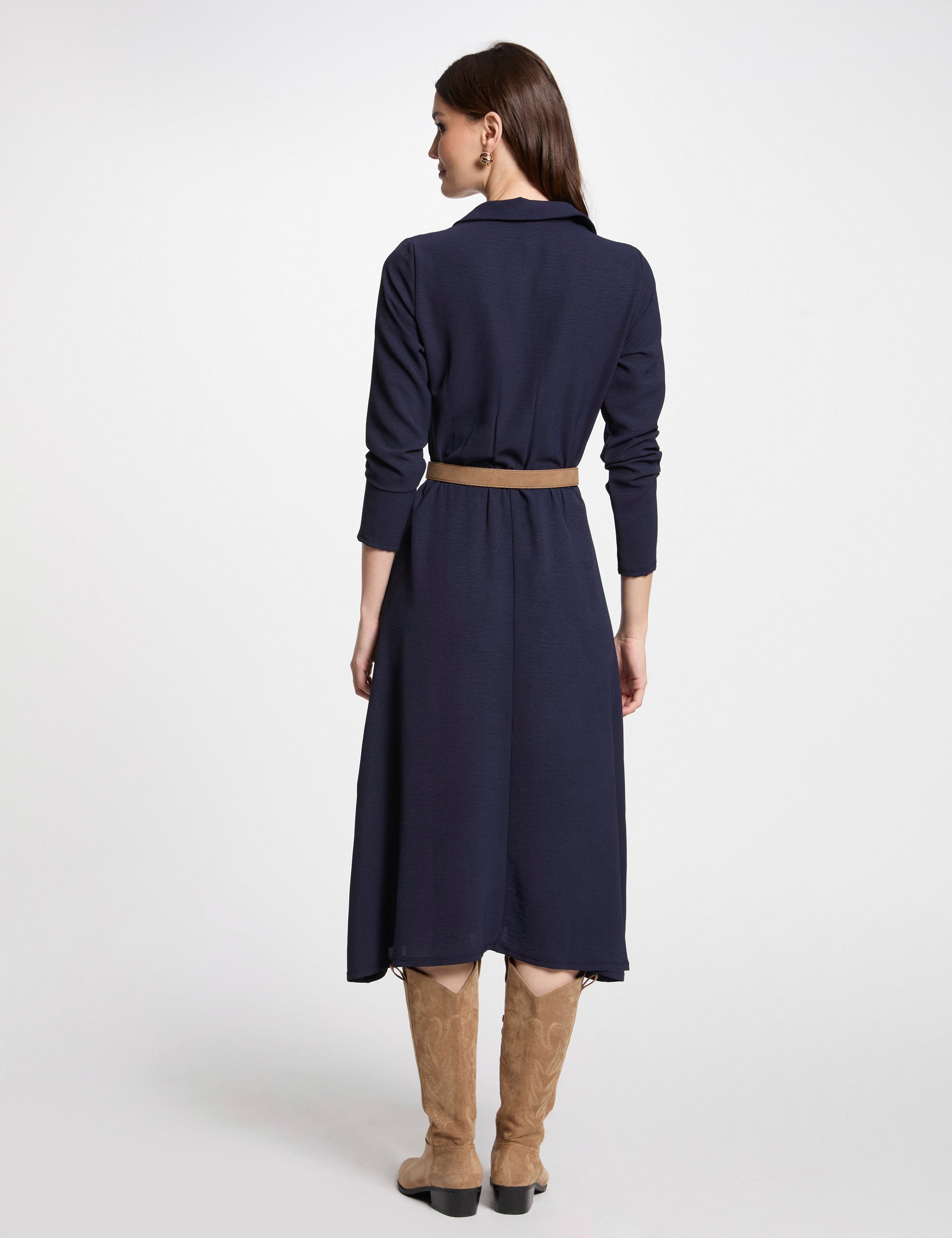 robe midi droite fluide bleu marine femme Robe midi droite fluide bleu marine femme