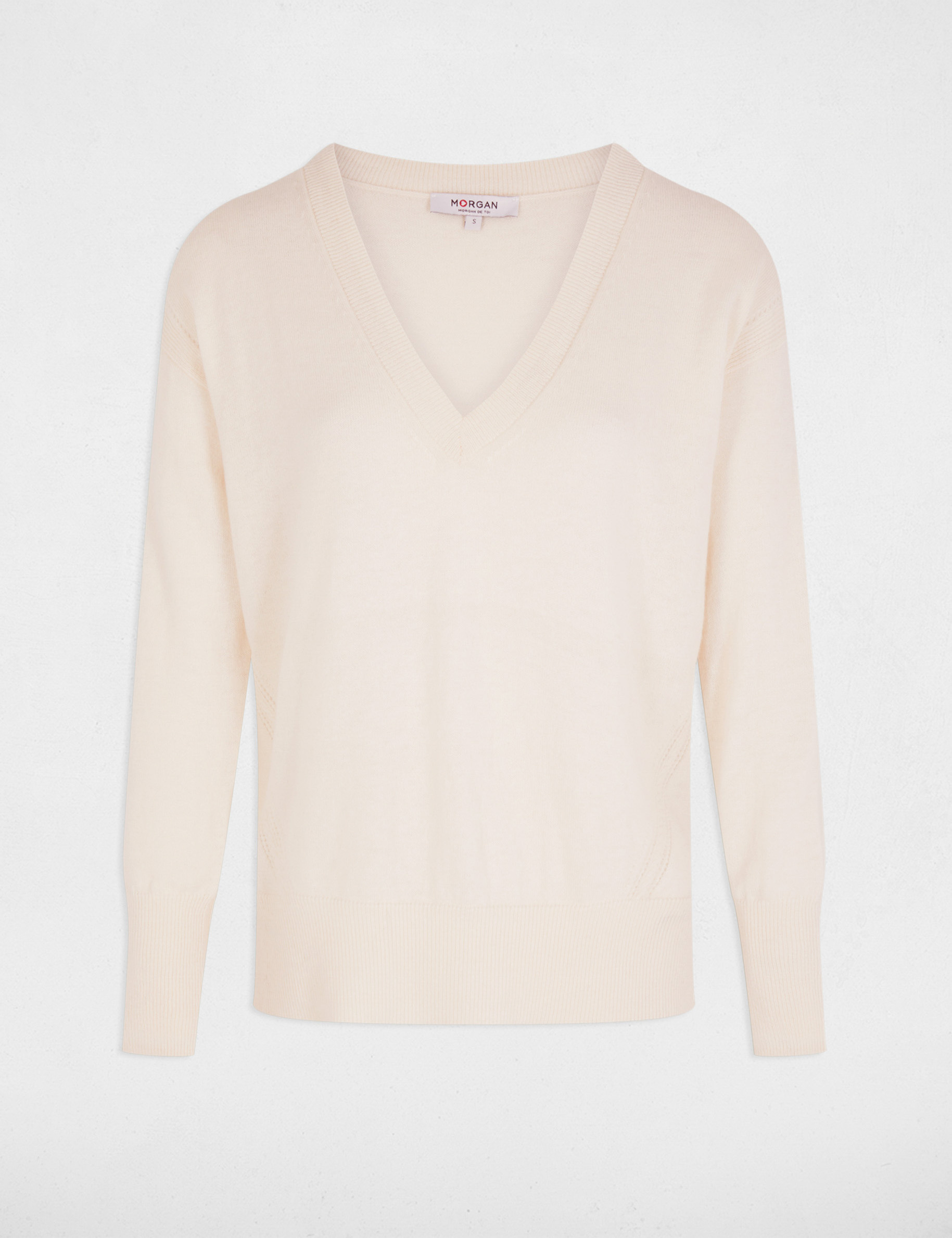 pull col en v manches longues ivoire femme Pull col en V manches longues ivoire femme