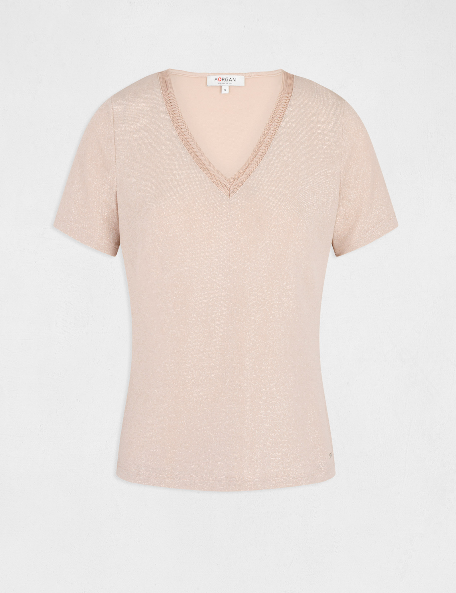 T-shirt manches courtes avec col en V rose femme T-shirt manches courtes avec col en V rose femme