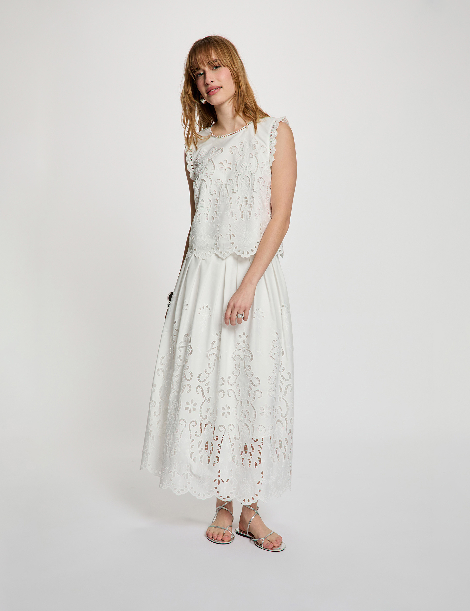 Jupe longue &eacute;vas&eacute;e blanc femme