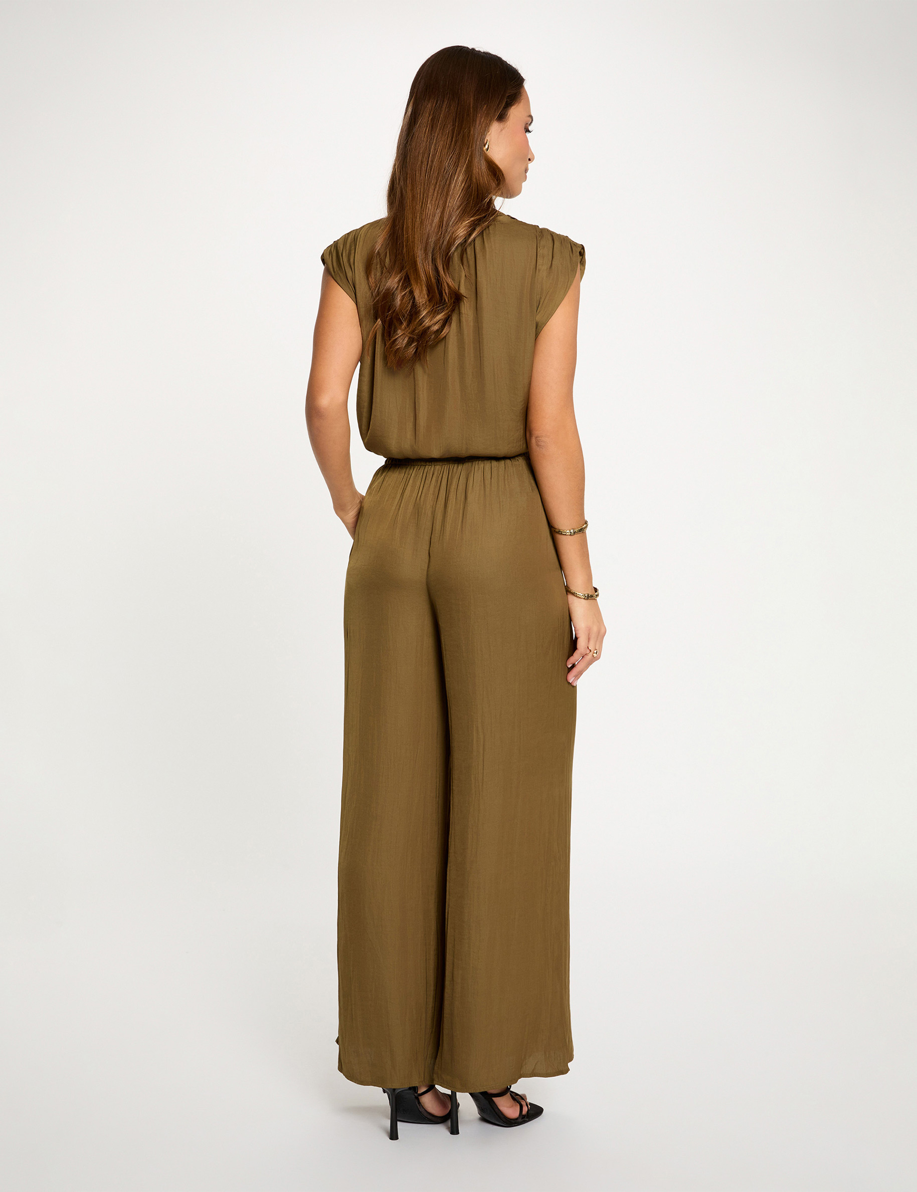 Pantalon large fluide vert kaki femme
