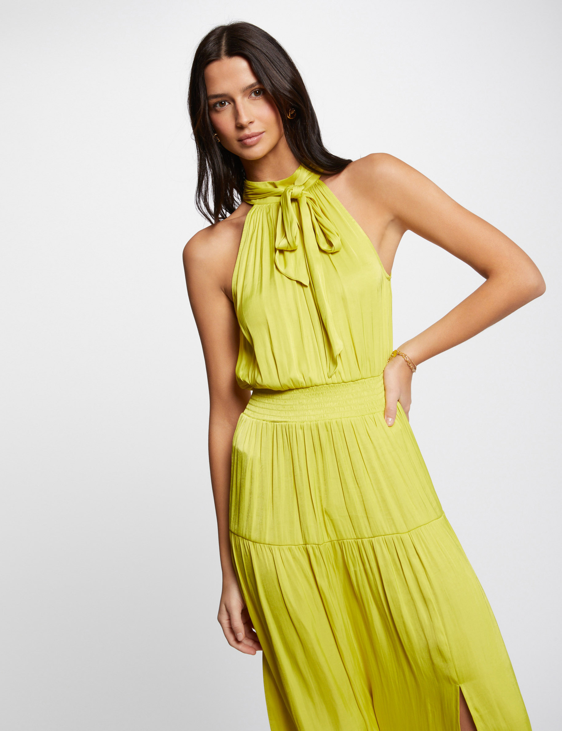 robe longue droite fluide jaune moyen femme Robe longue droite fluide jaune moyen femme