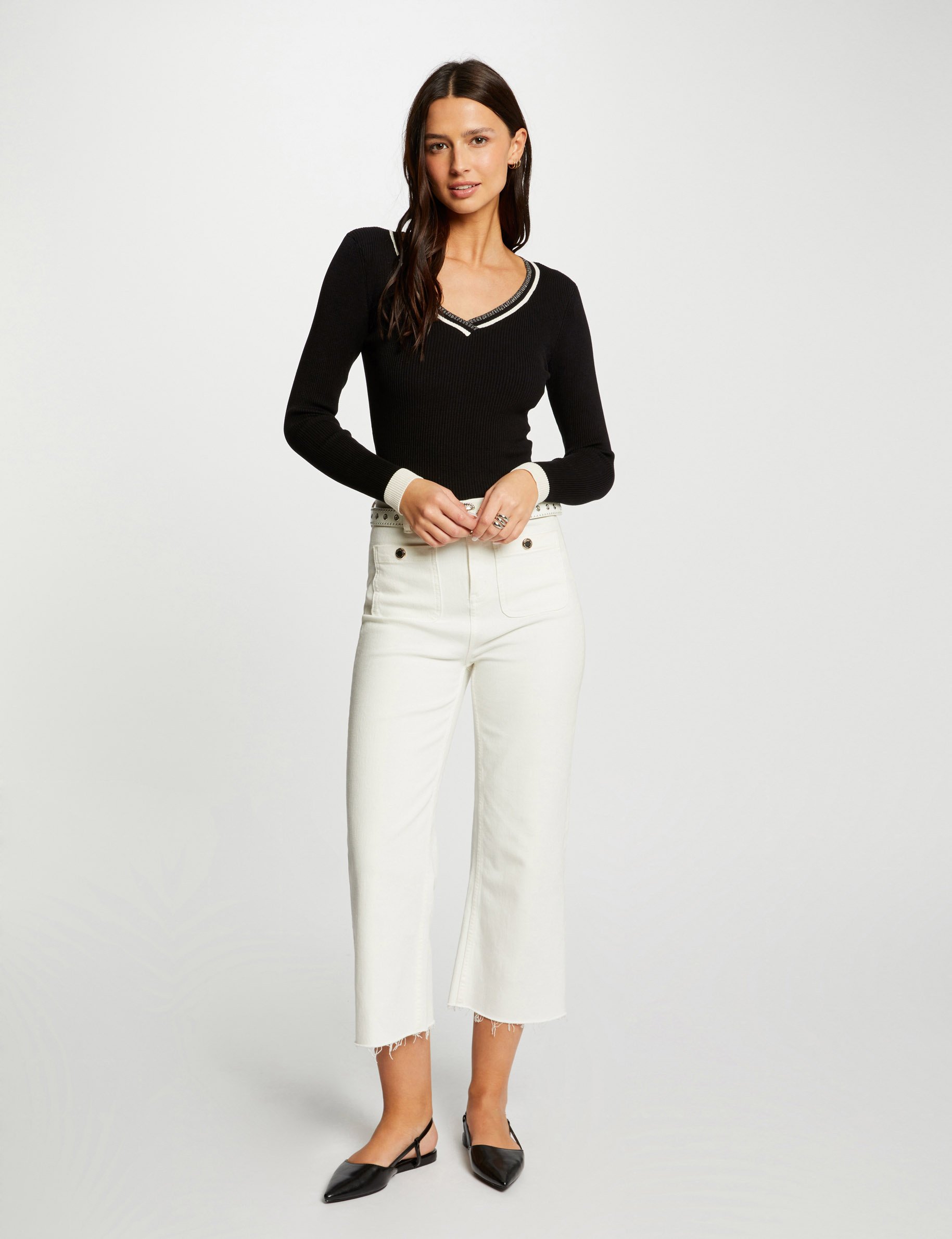 pull manches longues col en v noir femme Pull manches longues col en V noir femme