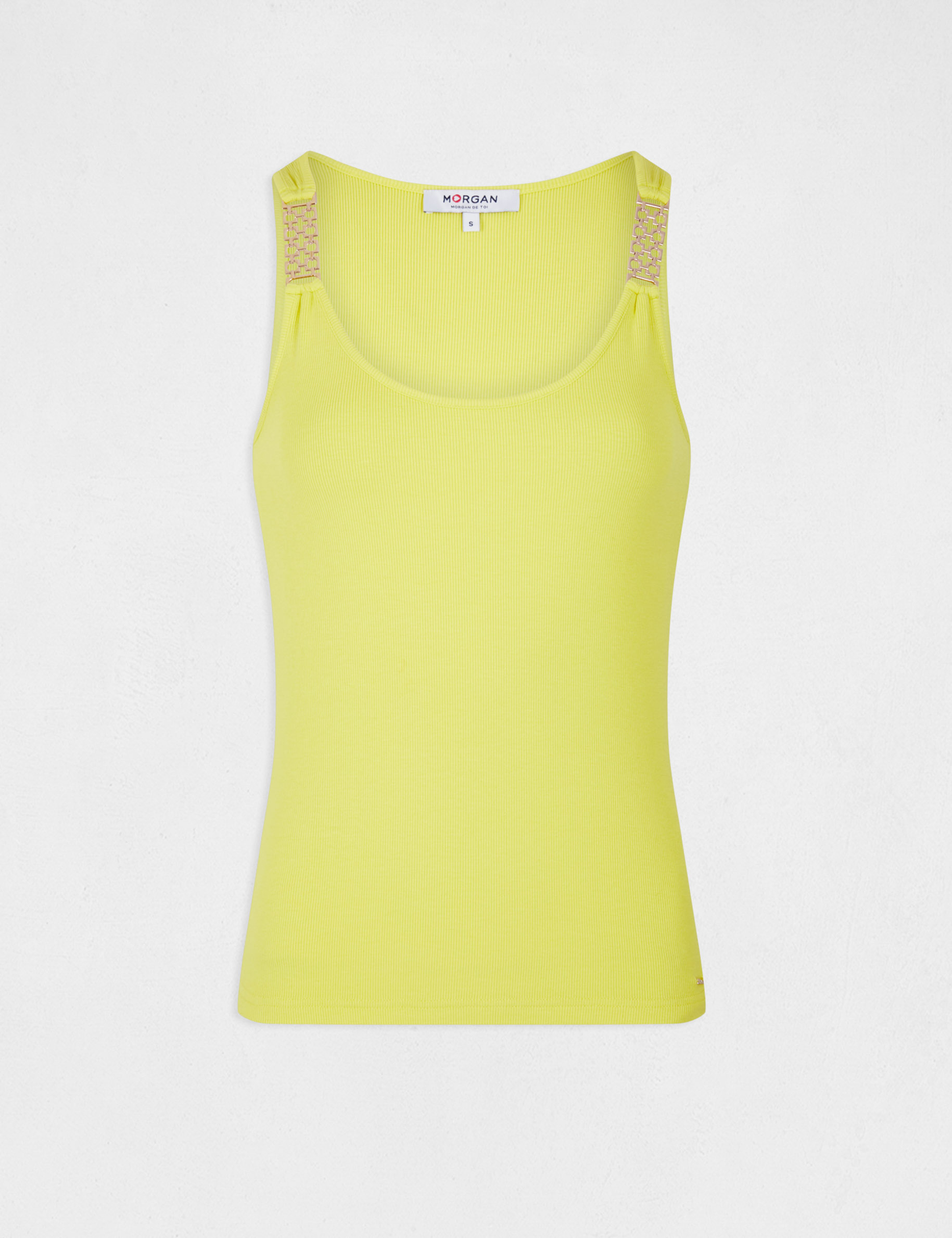 Débardeur avec bretelles à ornements jaune femme Débardeur avec bretelles à ornements jaune femme