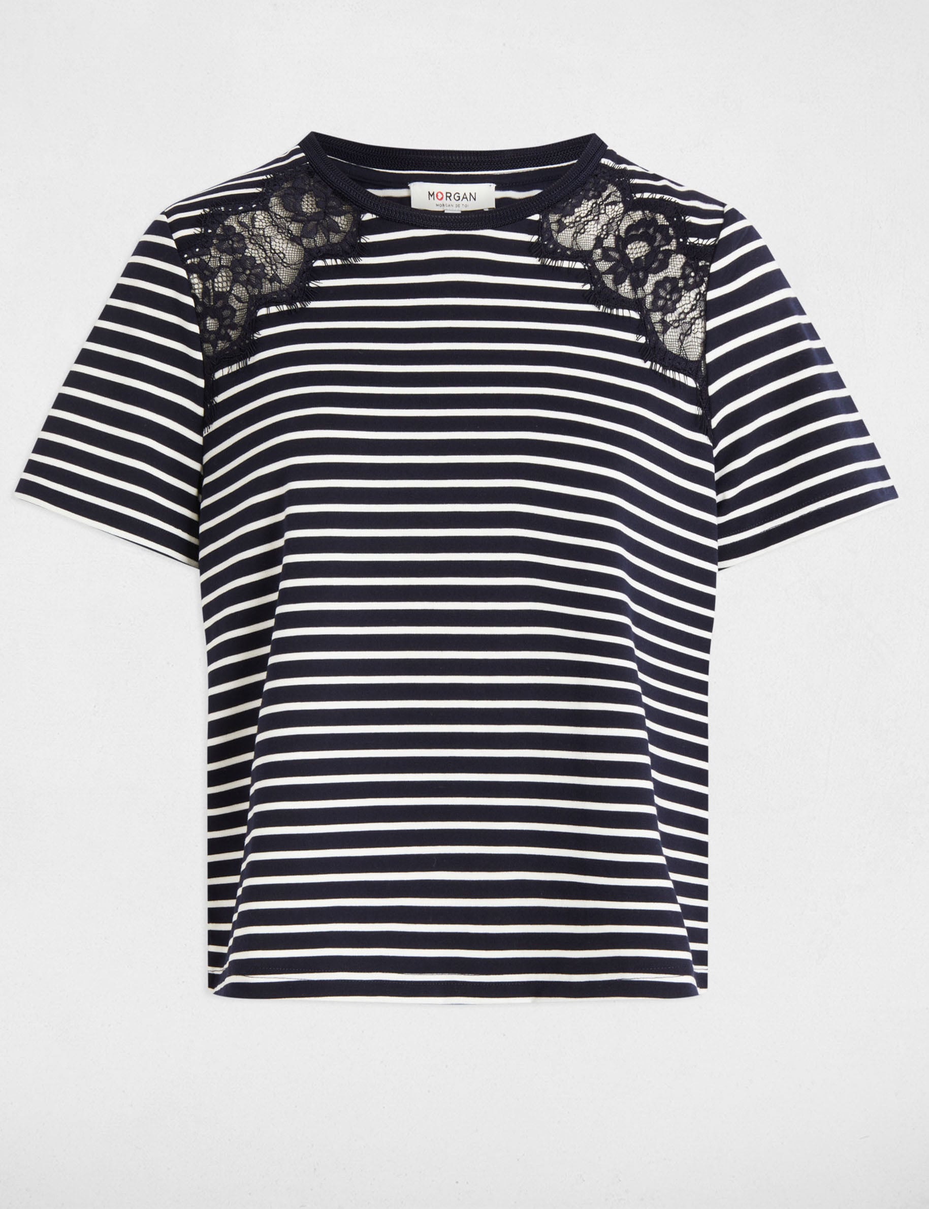 T-shirt manches courtes ray&eacute; bleu marine femme