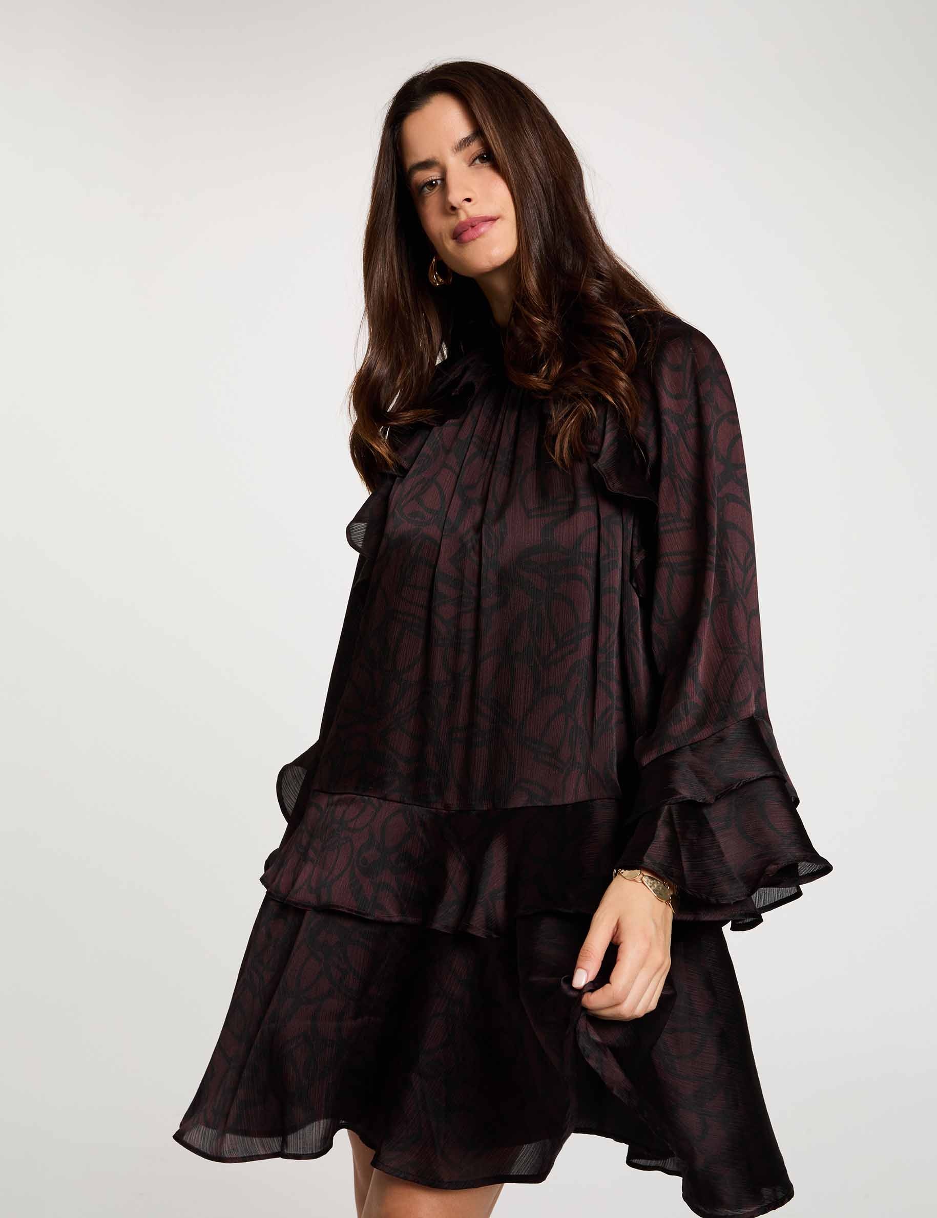 Robe courte col montant multicolore femme
