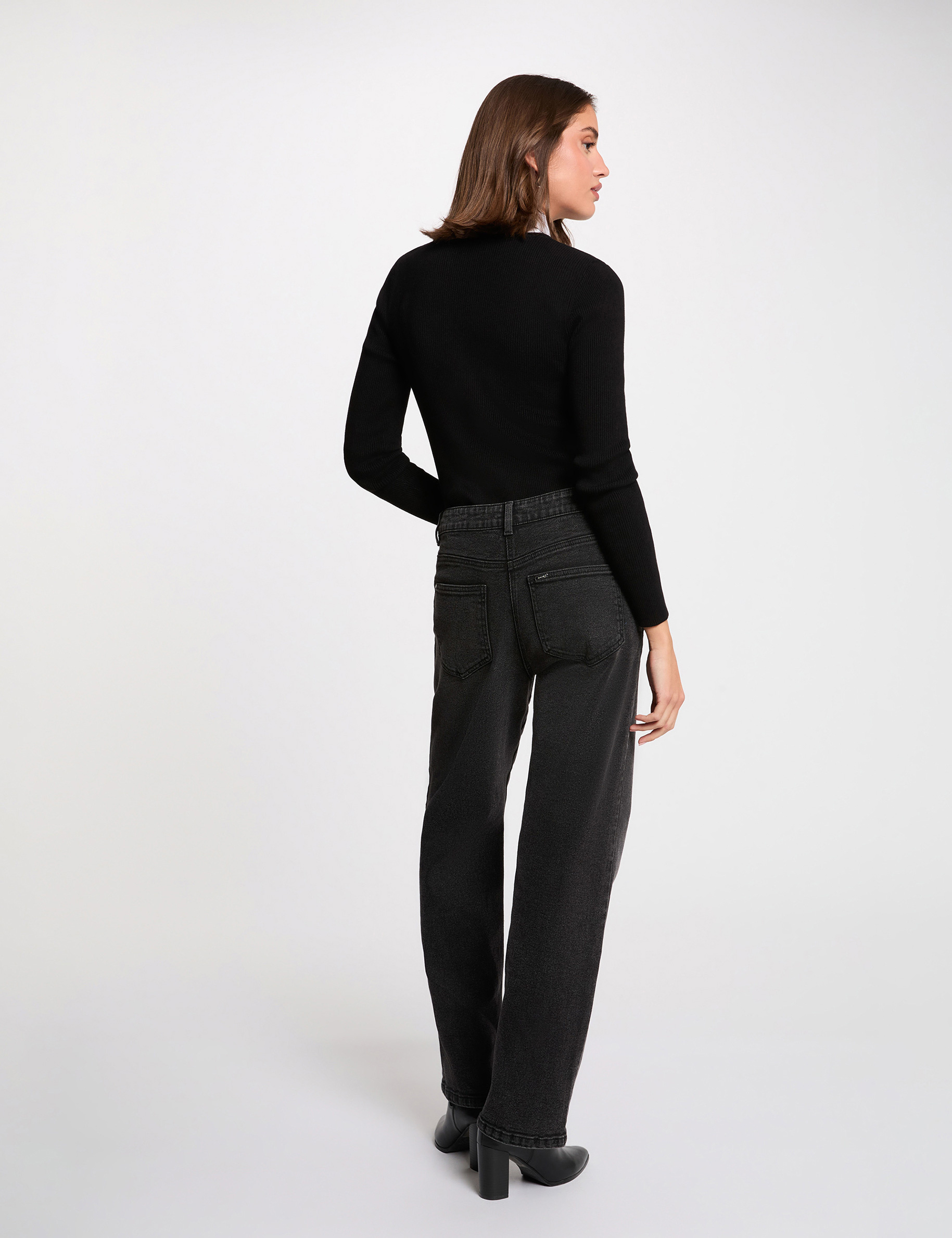 Pull 2-en-1 col &agrave; revers noir femme