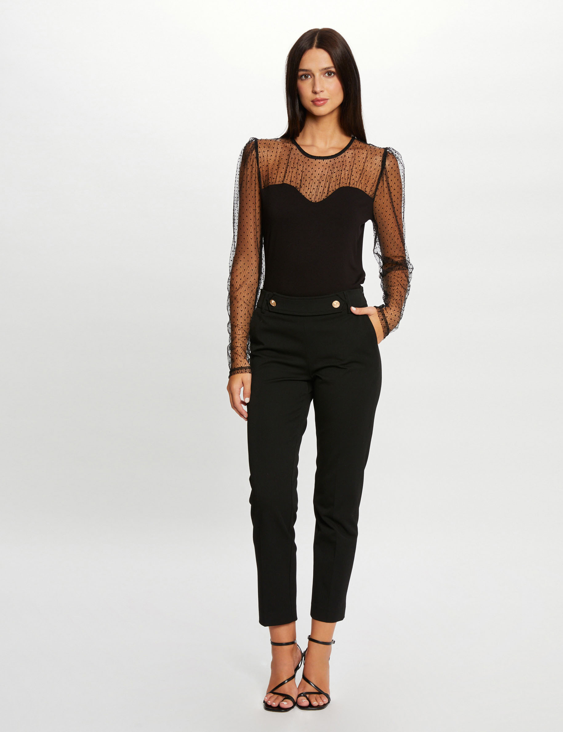 t shirt manches longues a plumetis noir femme T-shirt manches longues à plumetis noir femme