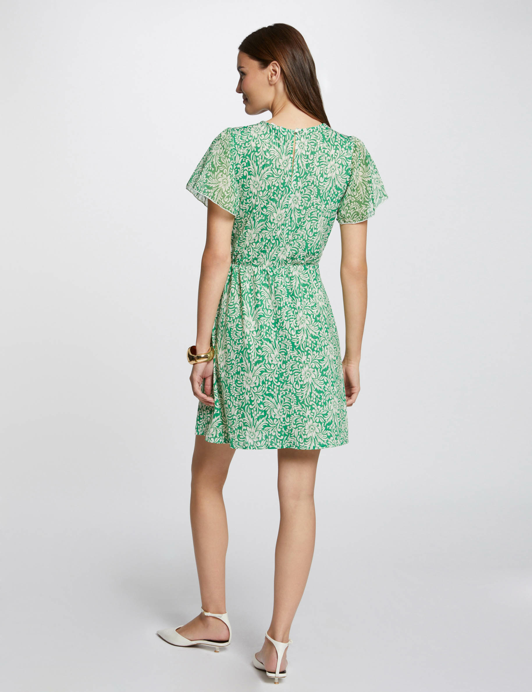 Robe courte cintrée imprimée vert femme