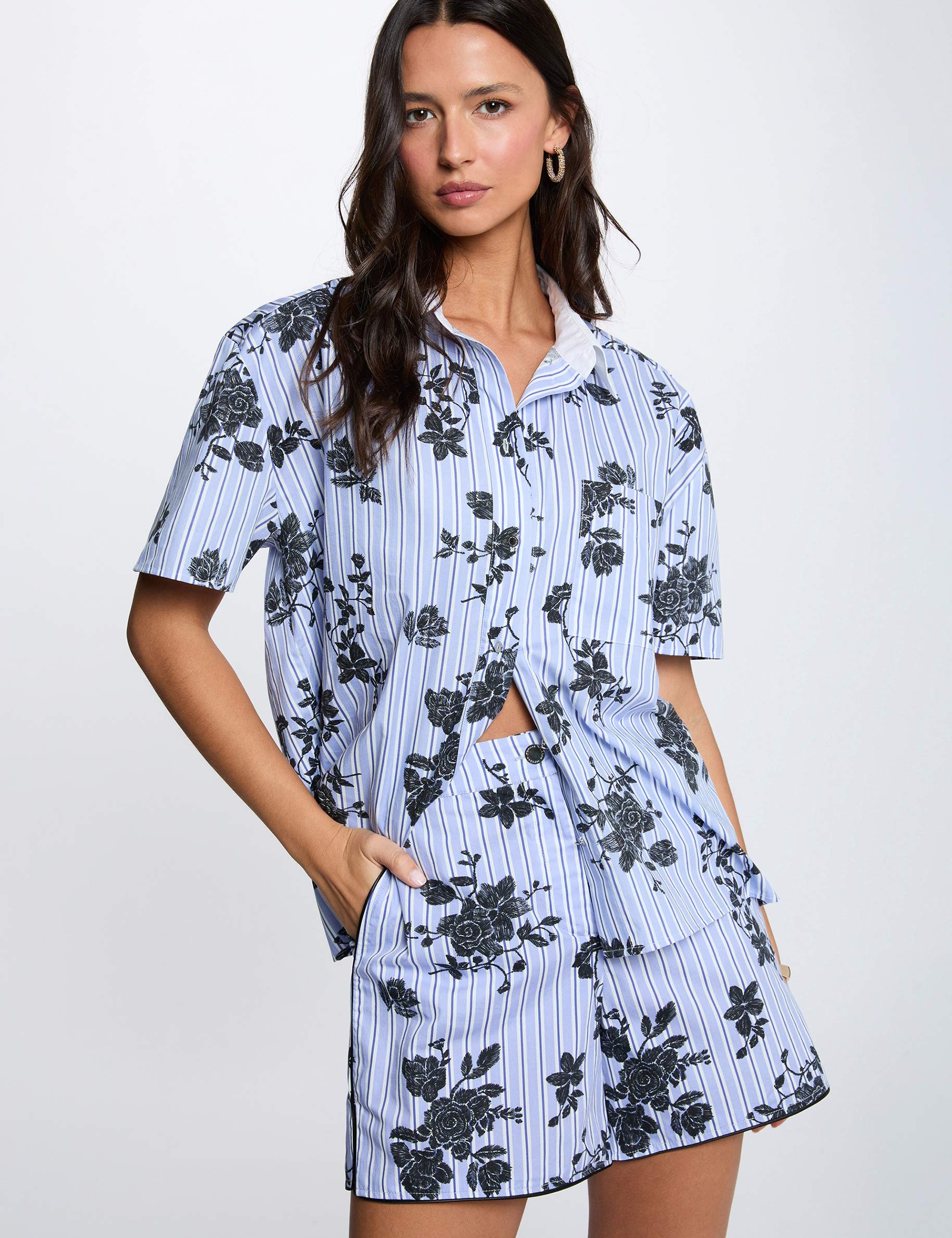 Short large popeline multicolore femme