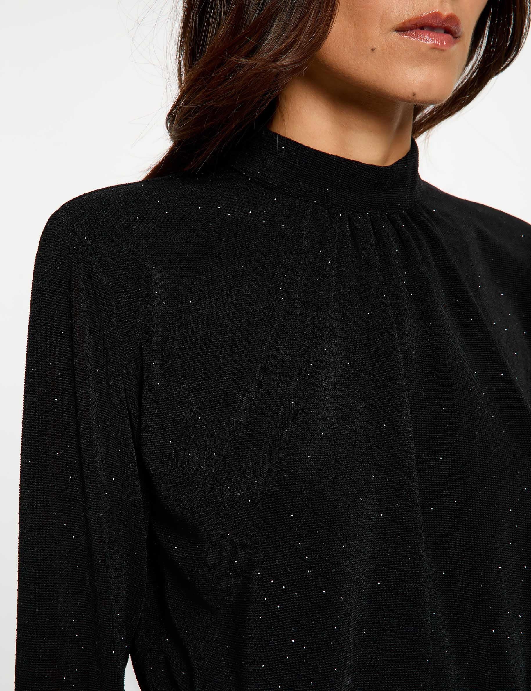 T-shirt col montant strass noir femme