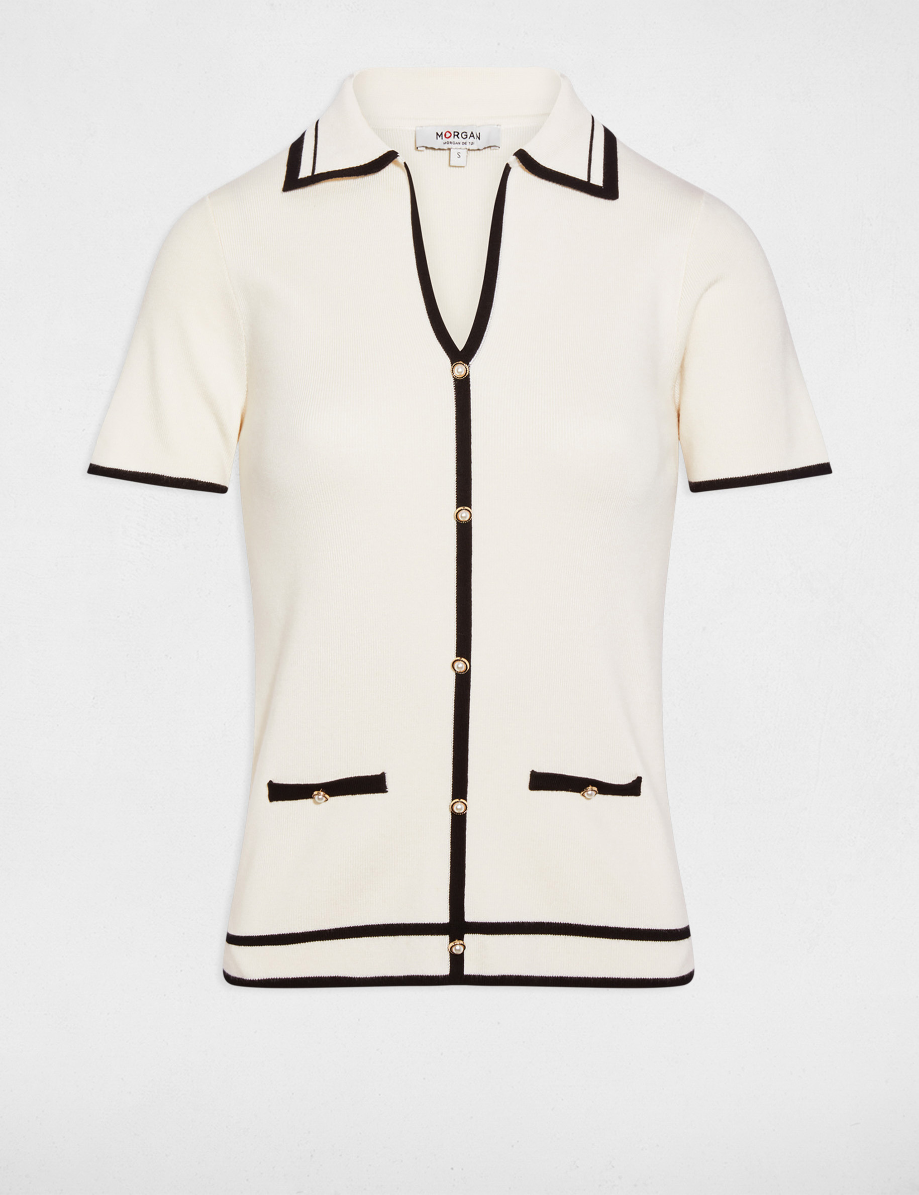 Pull ajust&eacute; ray&eacute; ivoire femme