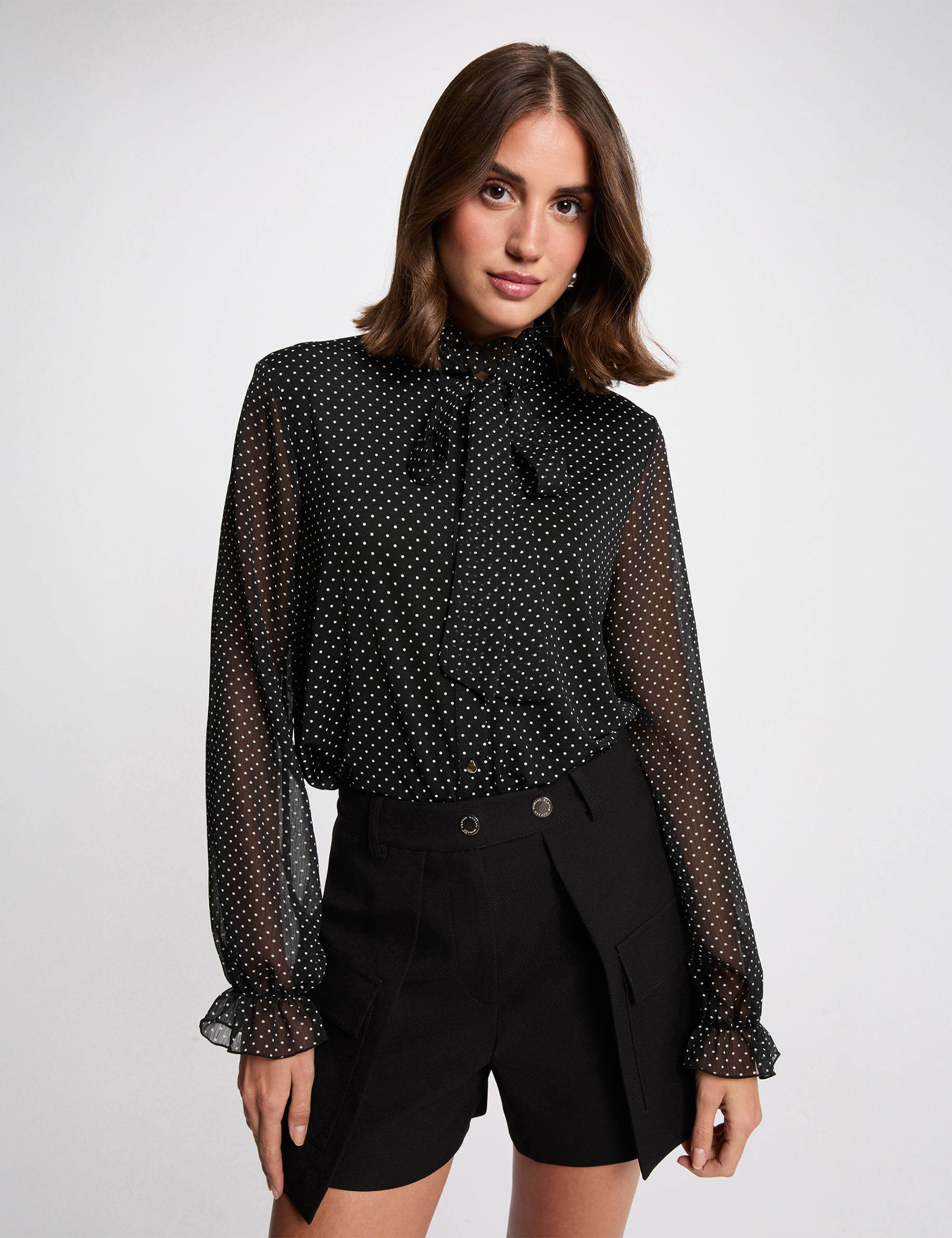 Short droit poches &agrave; rabat noir femme