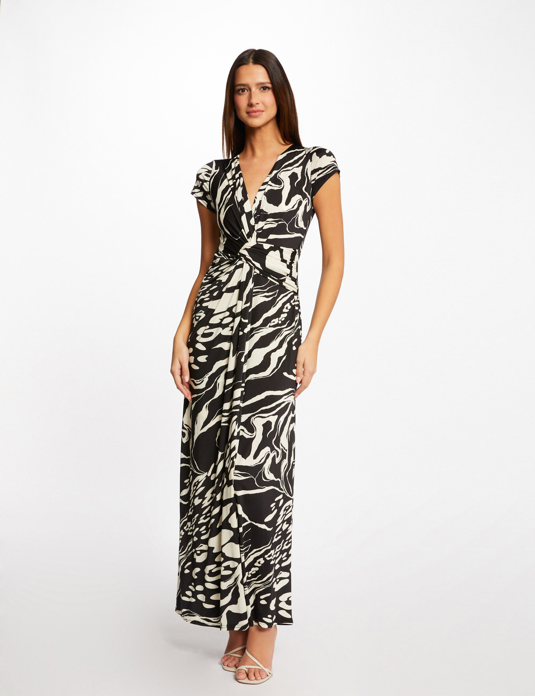 Robe longue droite imprimé abstrait noir femme Robe longue droite imprimé abstrait noir femme