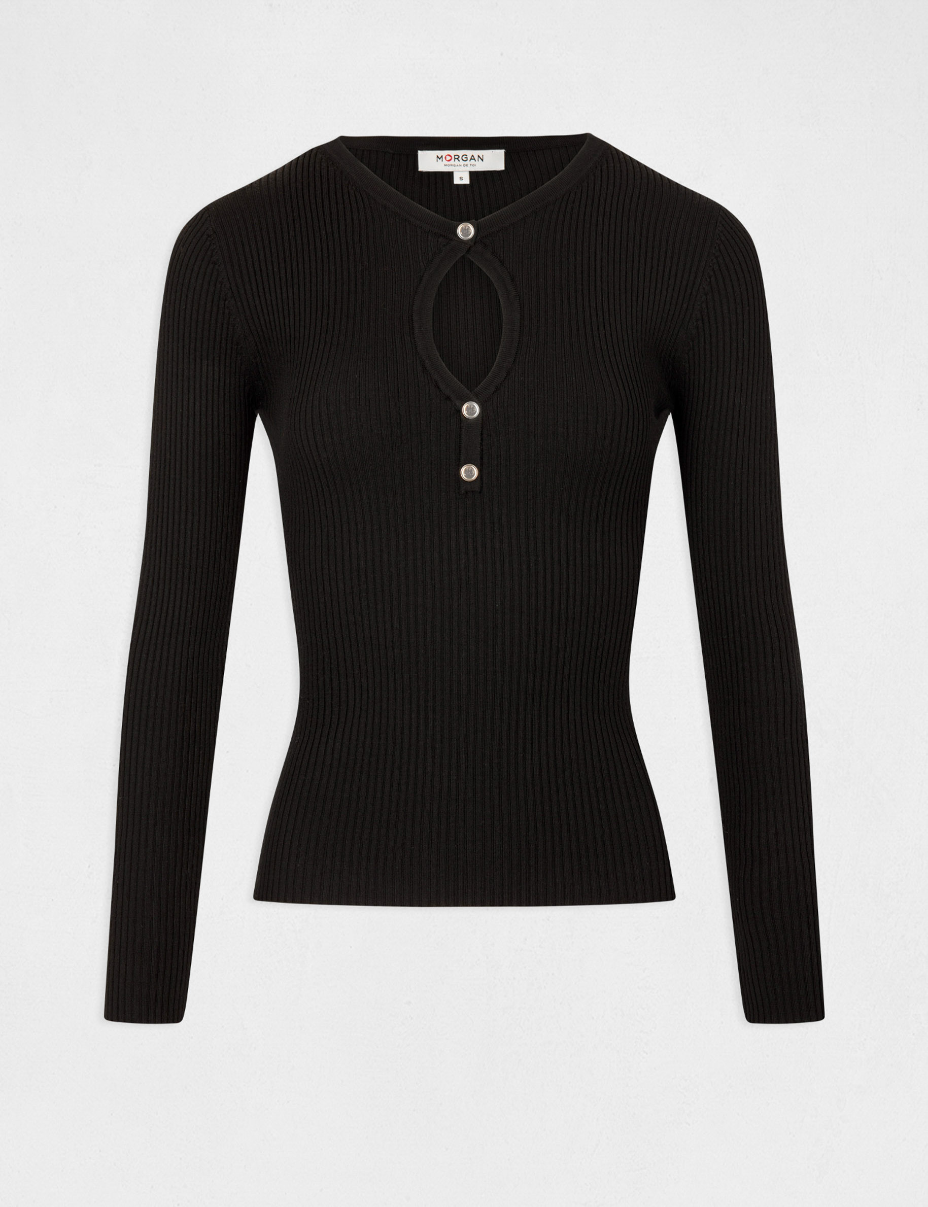 pull manches longues a ouverture noir femme Pull manches longues à ouverture noir femme