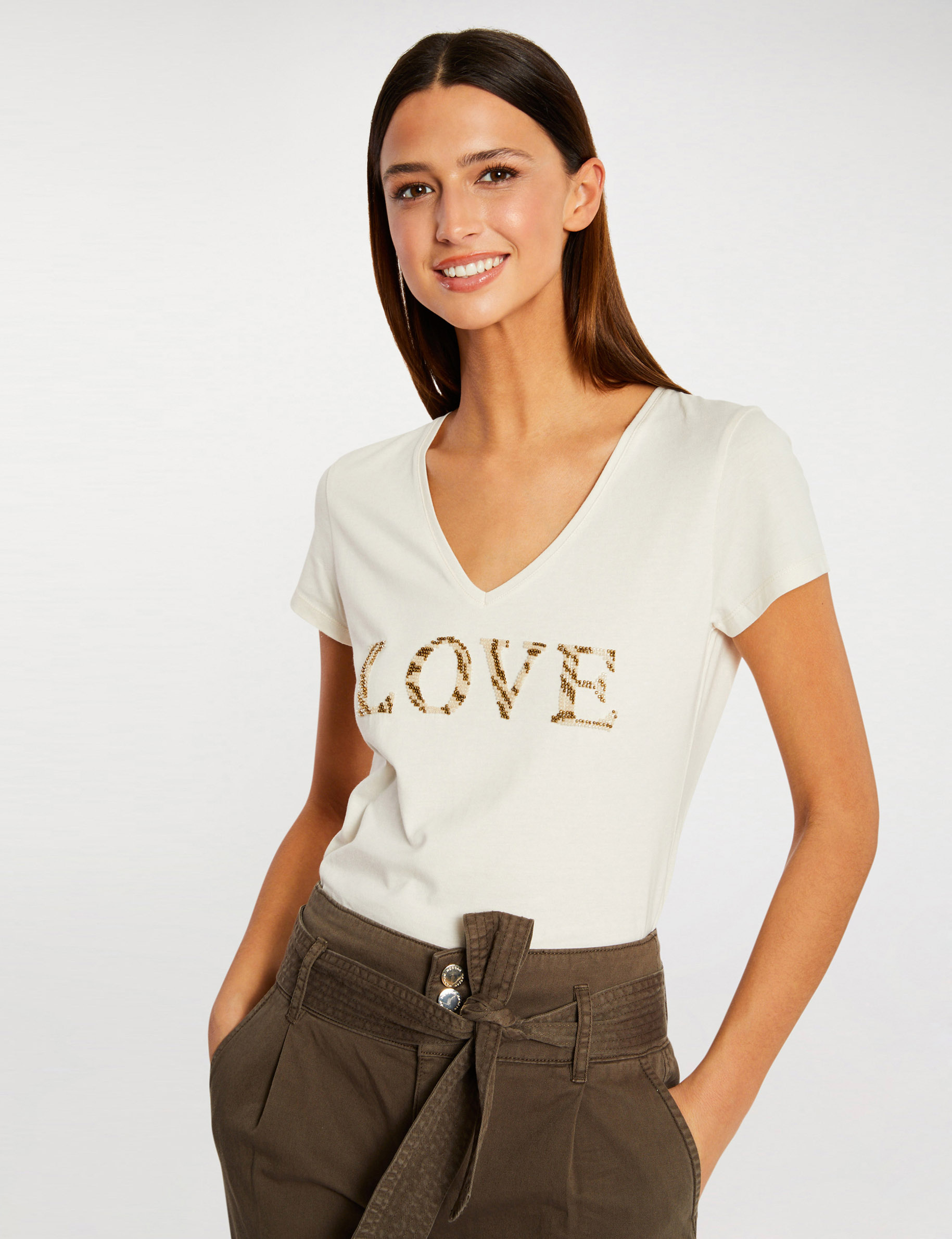 T-shirt à manches courtes ivoire femme