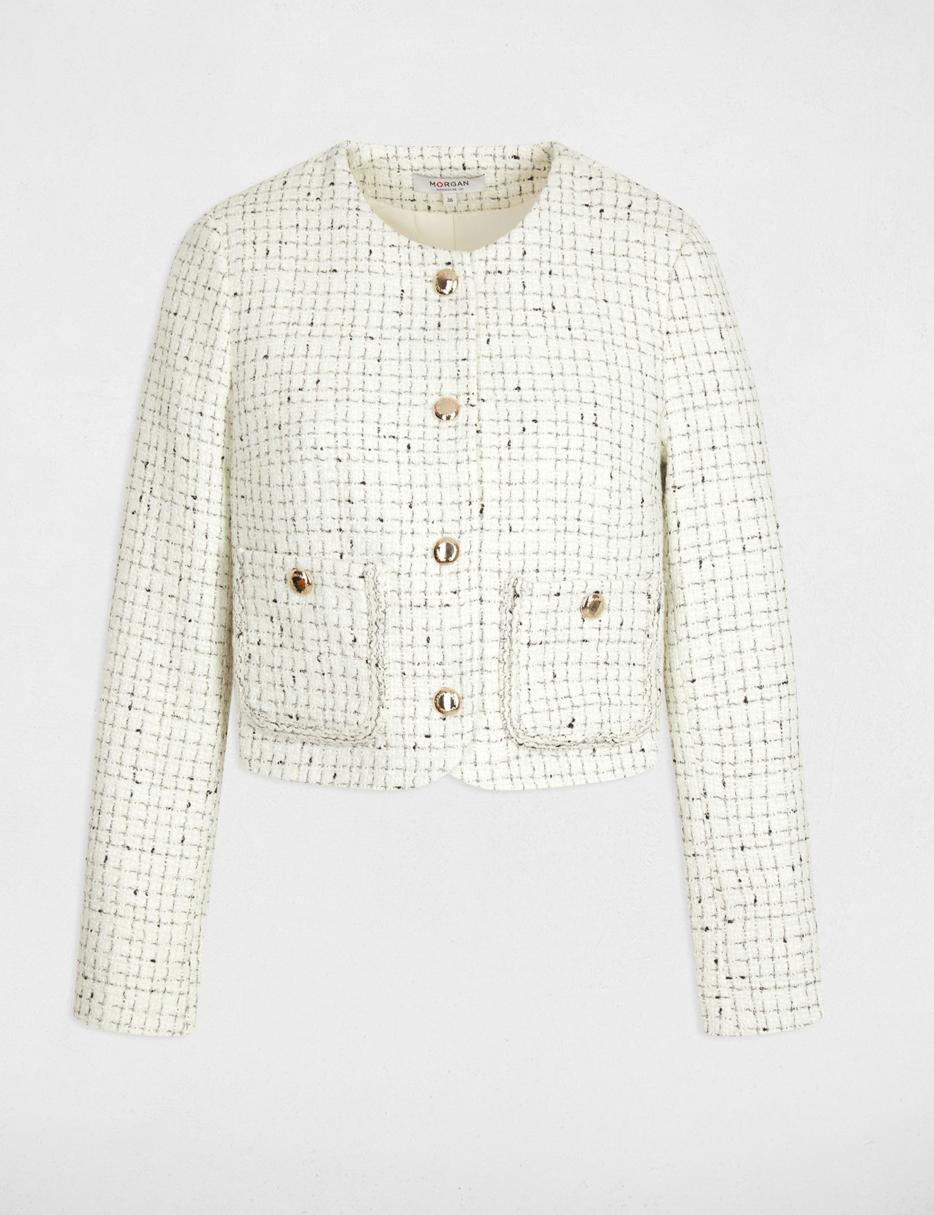 Veste ajust&eacute;e col rond ivoire femme