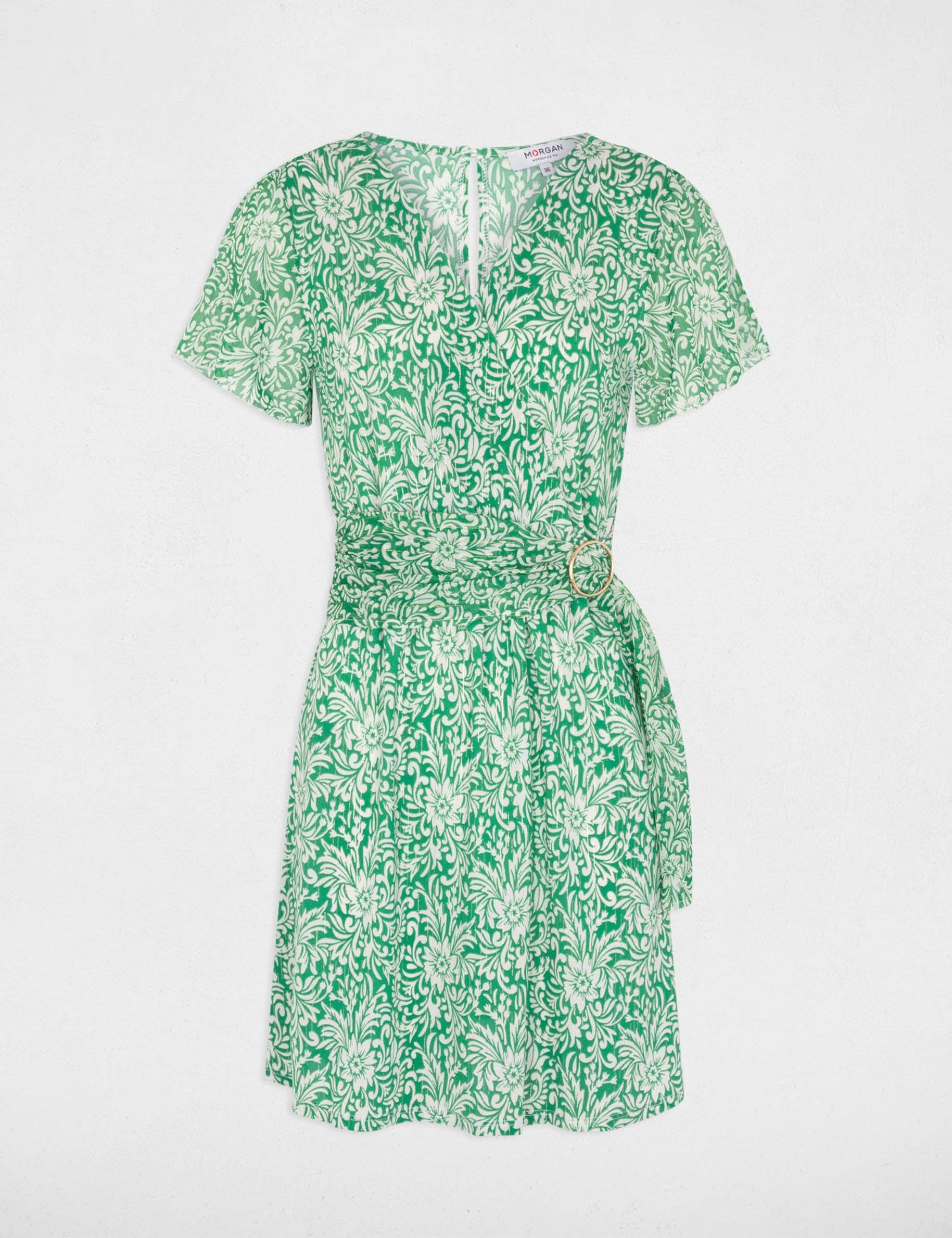 Robe courte cintrée imprimée vert femme