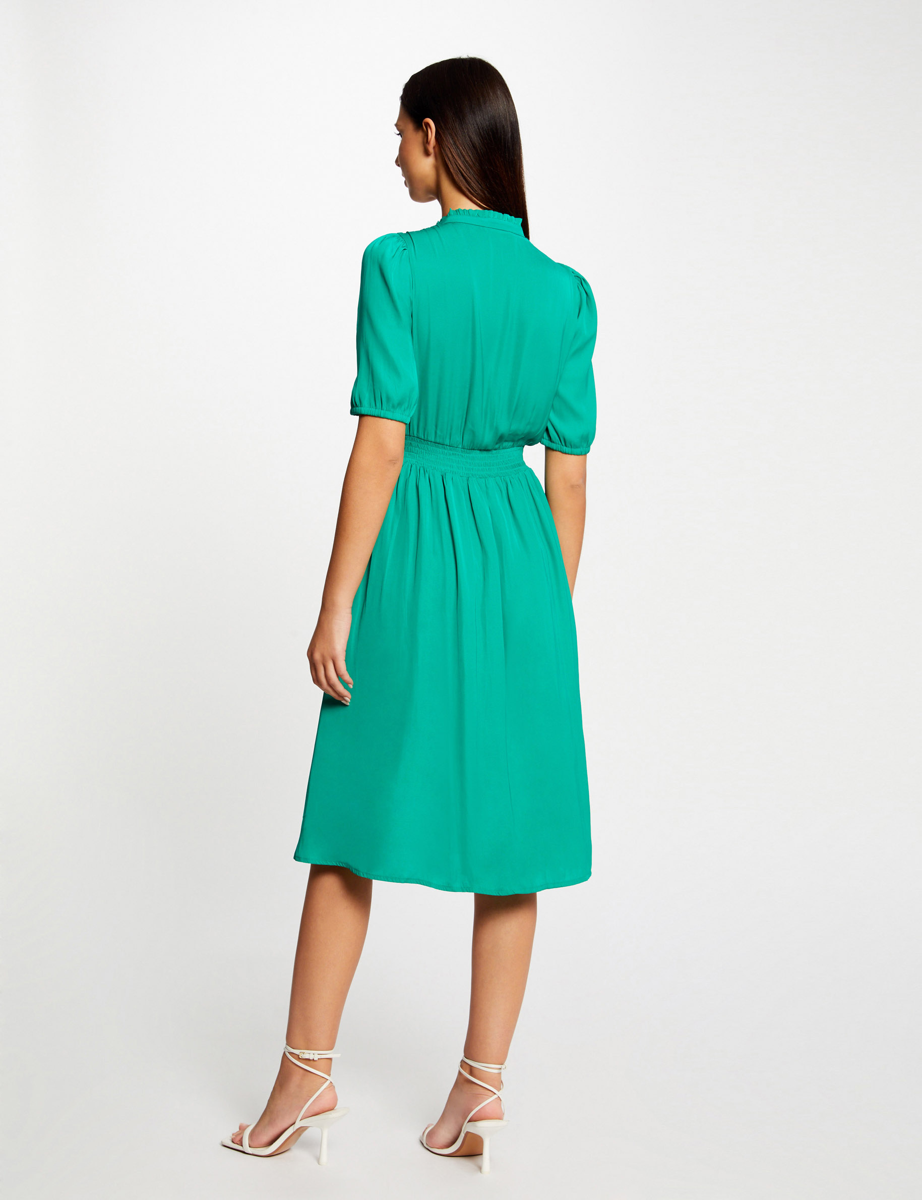Robe manches 3/4 boutonnée à l'avant vert moyen femme Robe manches 3/4 boutonnée à l'avant vert moyen femme