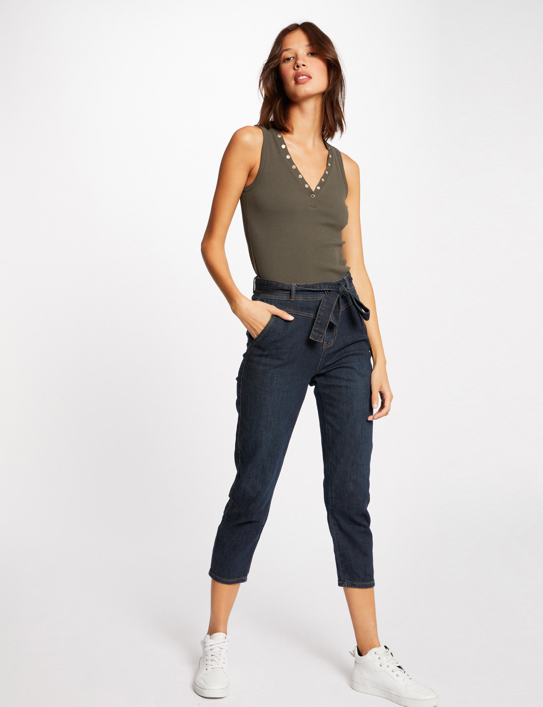 Débardeur bretelles larges effet côtelé vert kaki femme Débardeur bretelles larges effet côtelé vert kaki femme