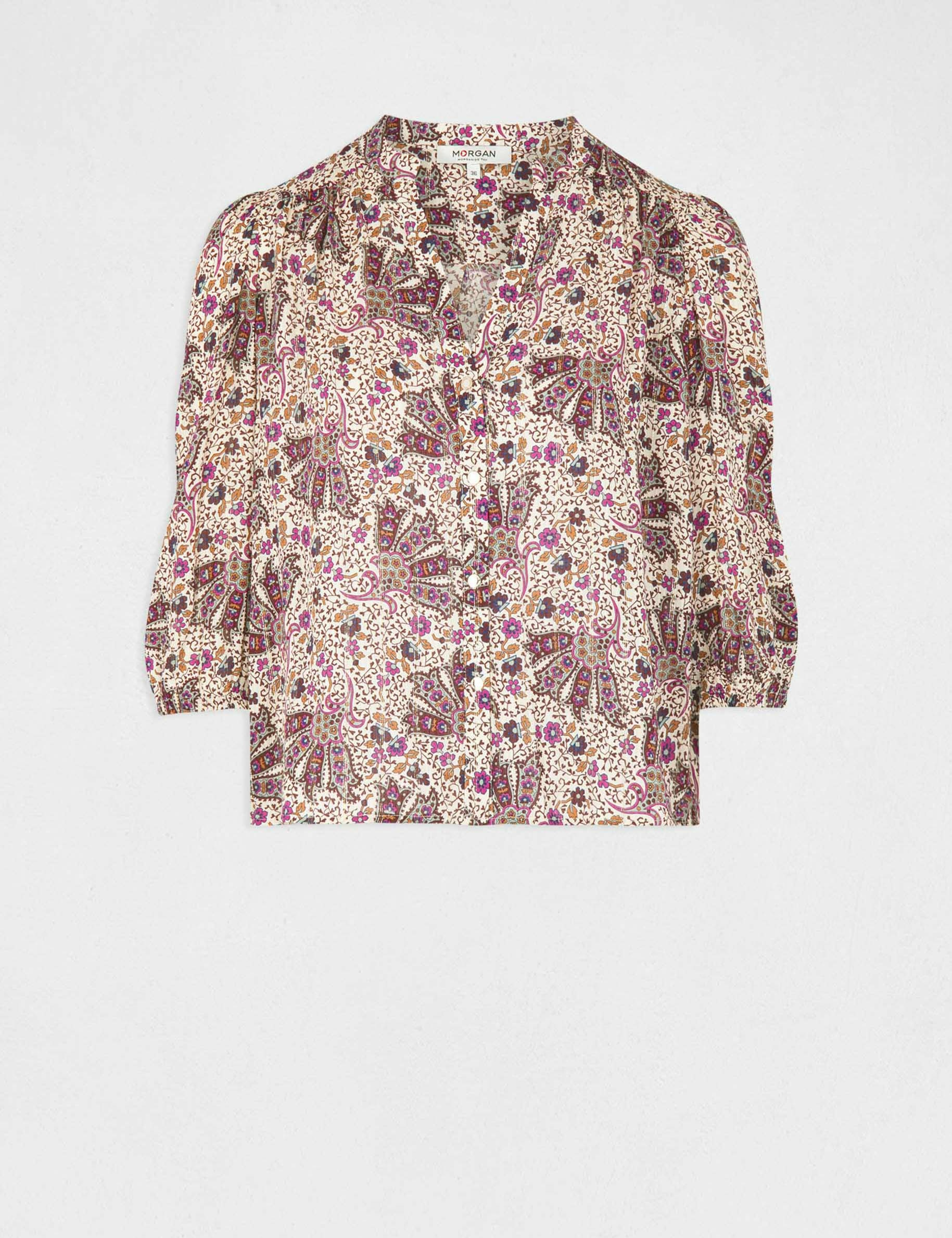 Chemise manches 3/4 imprimé végétal multico femme Chemise manches 3/4 imprimé végétal multico femme