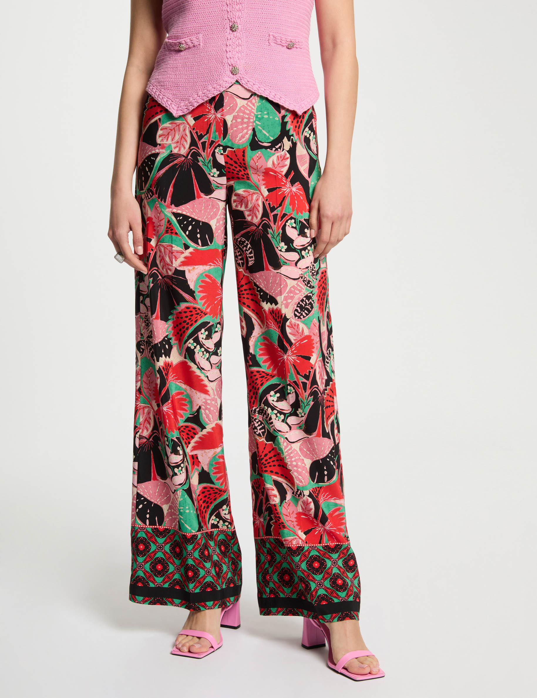 pantalon large imprime multicolore femme Pantalon large imprimé multicolore femme