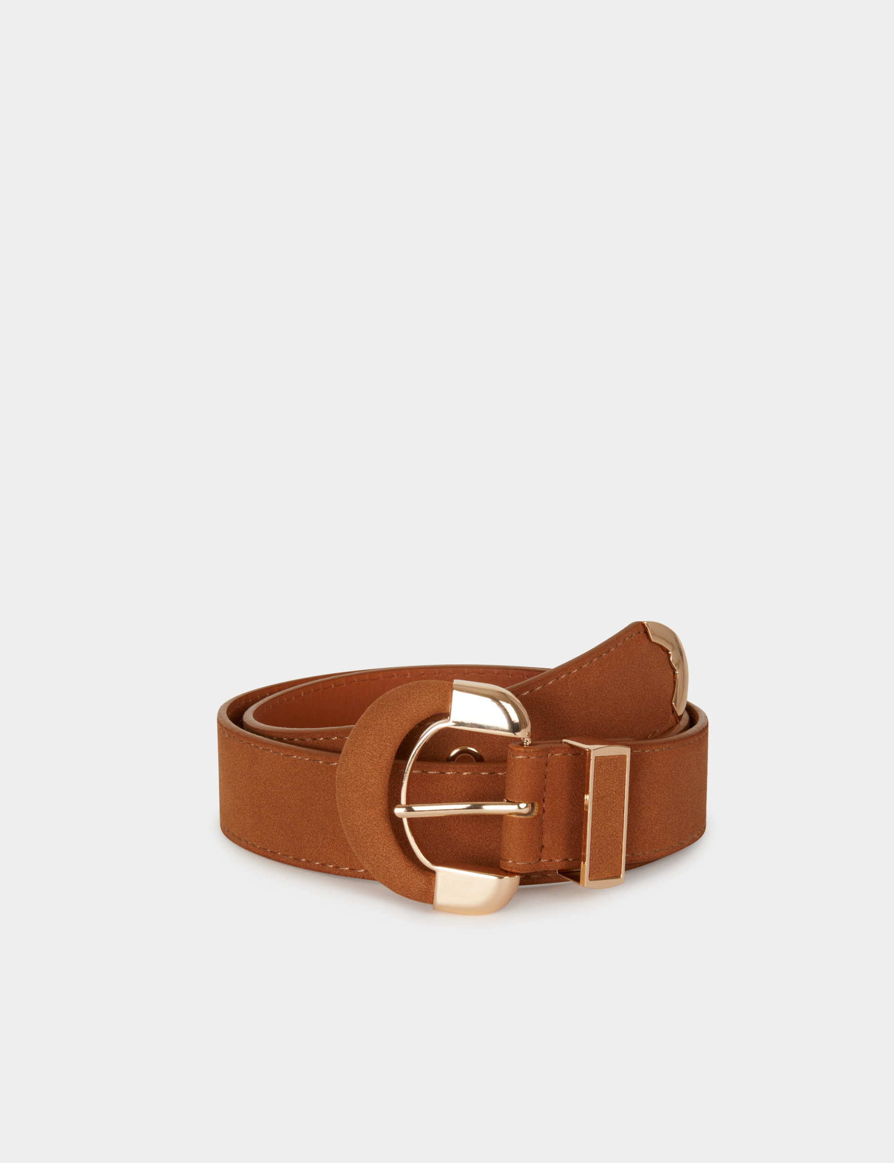 Ceinture large su&eacute;dine camel femme