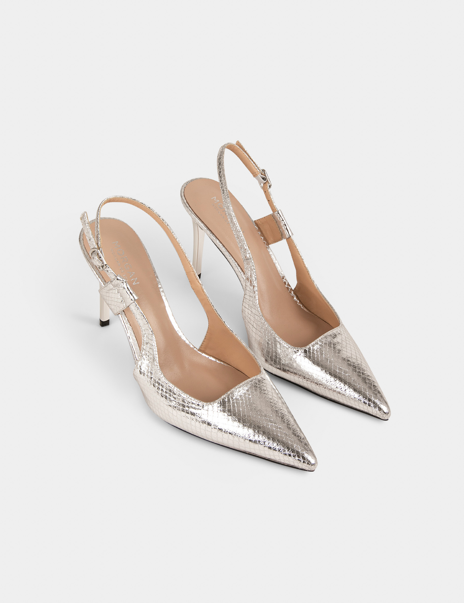 Sandales slingback aspect métallisé argente femme Sandales slingback aspect métallisé argente femme