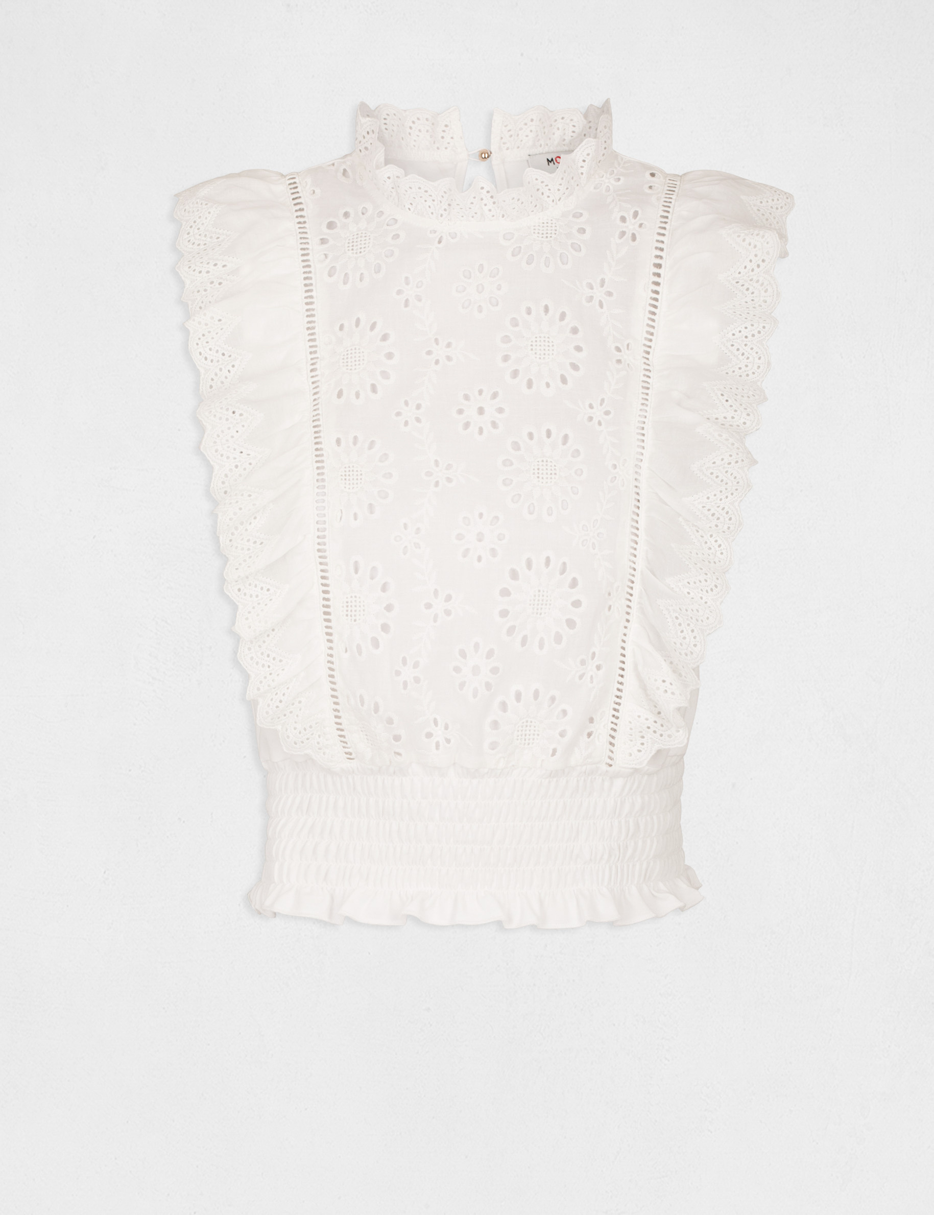 Débardeur bretelles larges à broderie ecru femme