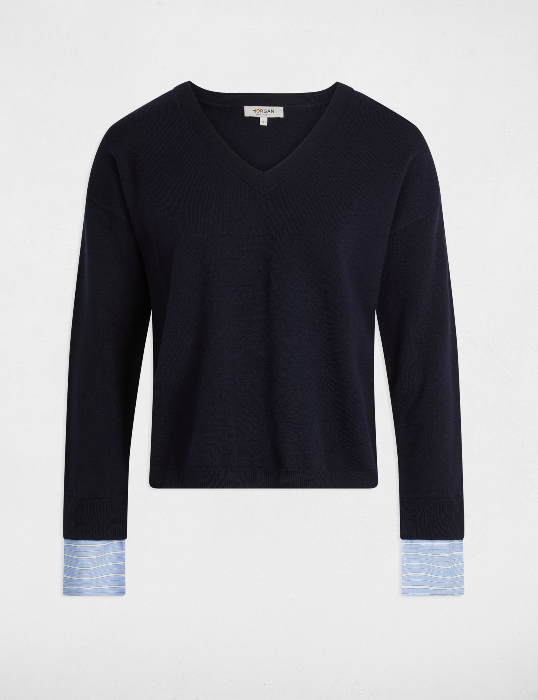 Pull col en V bleu marine femme