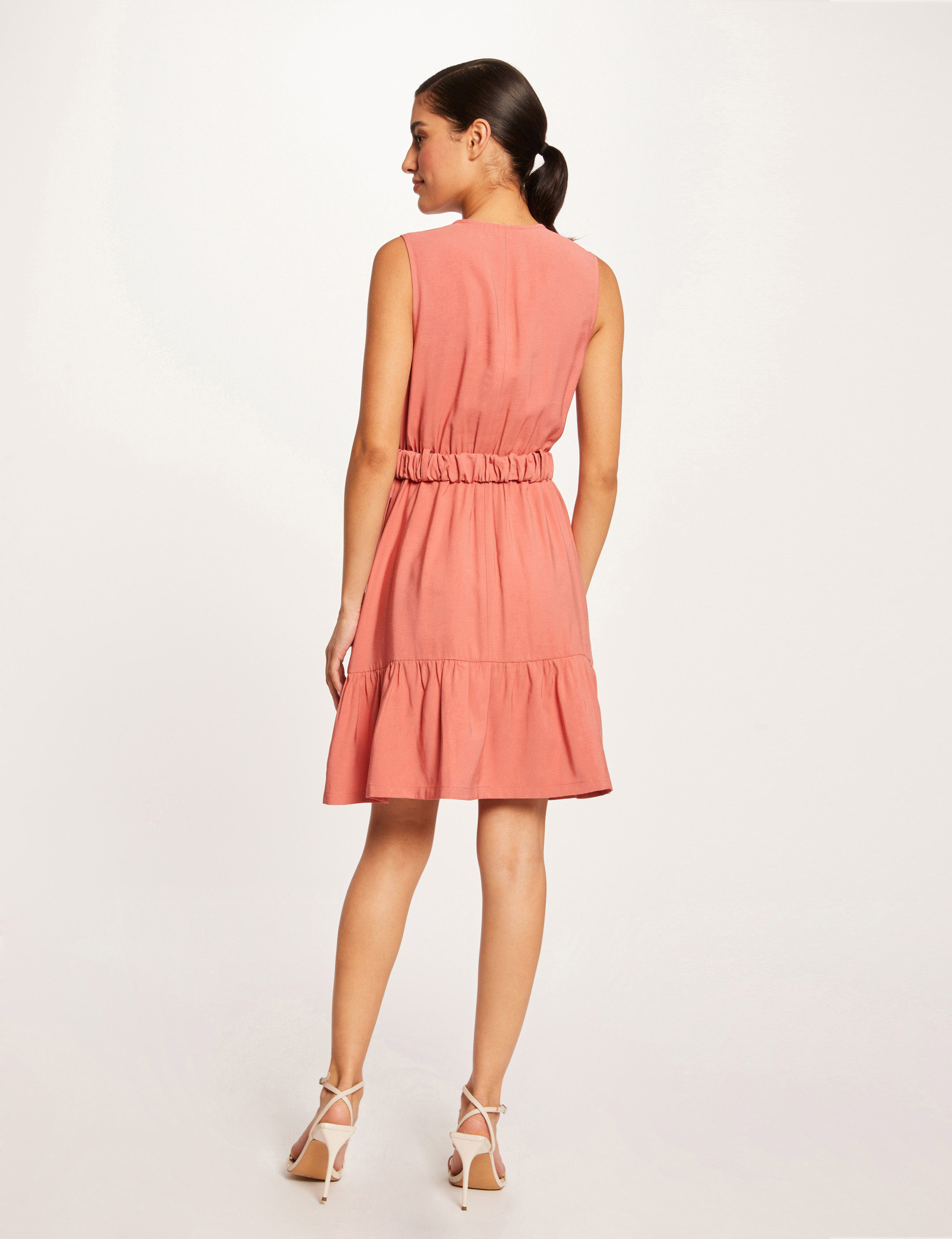 Robe droite fluide ceinturée rouille femme